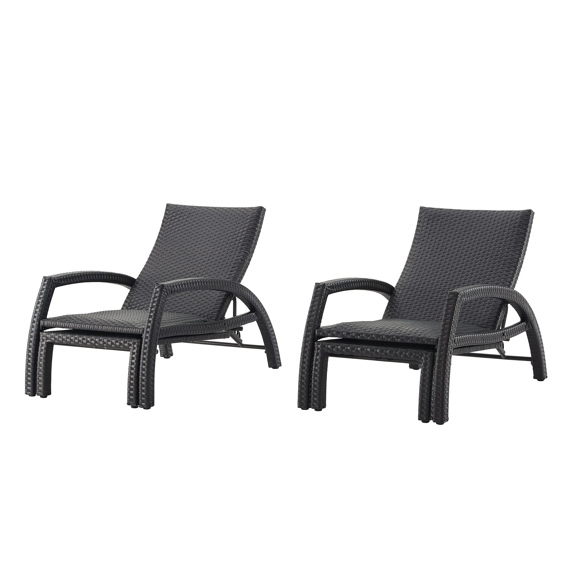 【Home&Garden】Outdoor Wicker Convertible Chaise Lounge Patio Woven Padded 2-Pack Aluminum Lounger
