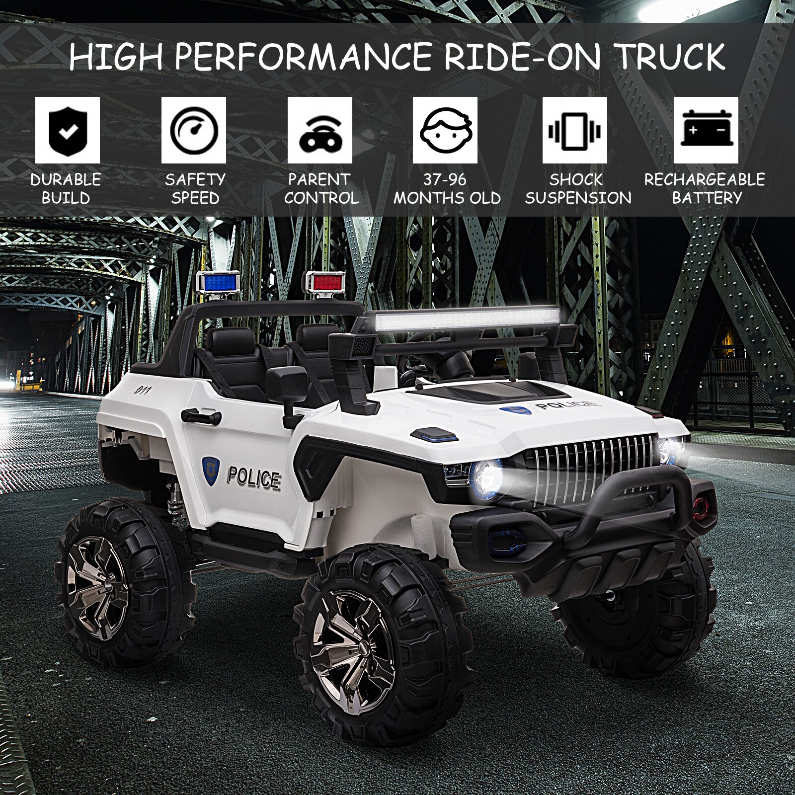 【Baby&Kids】2-Seater Electric Ride on Police Car SUV Truck Toy