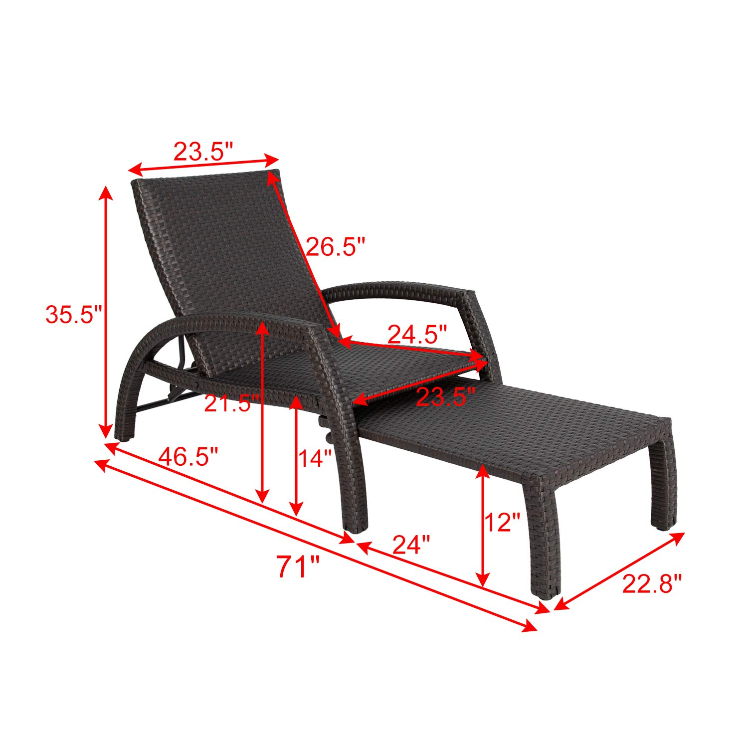 【Home&Garden】Outdoor Wicker Convertible Chaise Lounge Patio Woven Padded 2-Pack Aluminum Lounger
