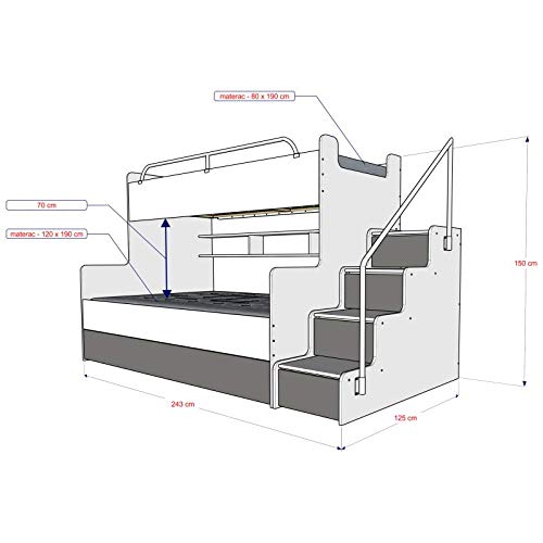 【Furniture】Bunk Bed for 2 Children Stairs Shelves Drawers Rail Modern High Gloss Inserts (White & Purple)
