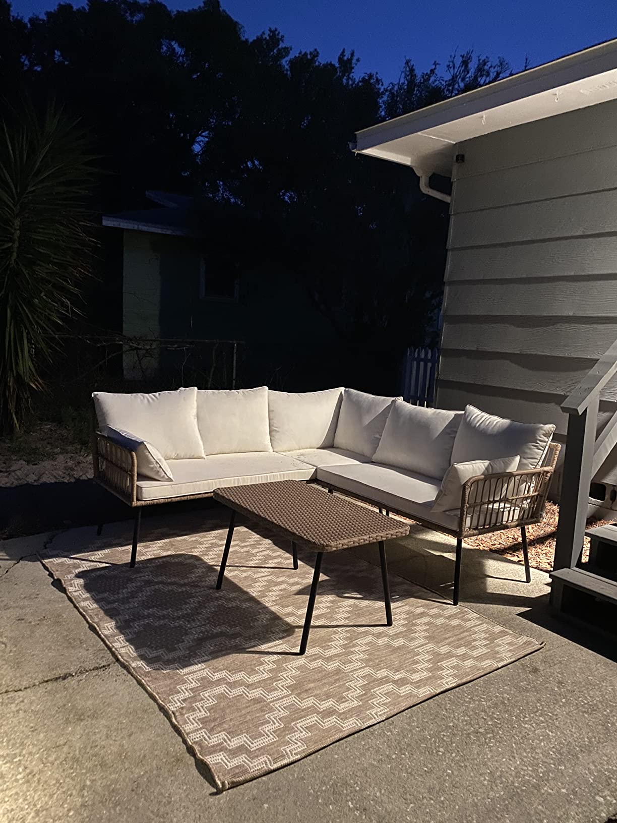 【Furniture】4 Pieces Patio Furniture Set, Wicker Balcony Bistro Set, Outdoor All-Weather Rattan Conversation Set