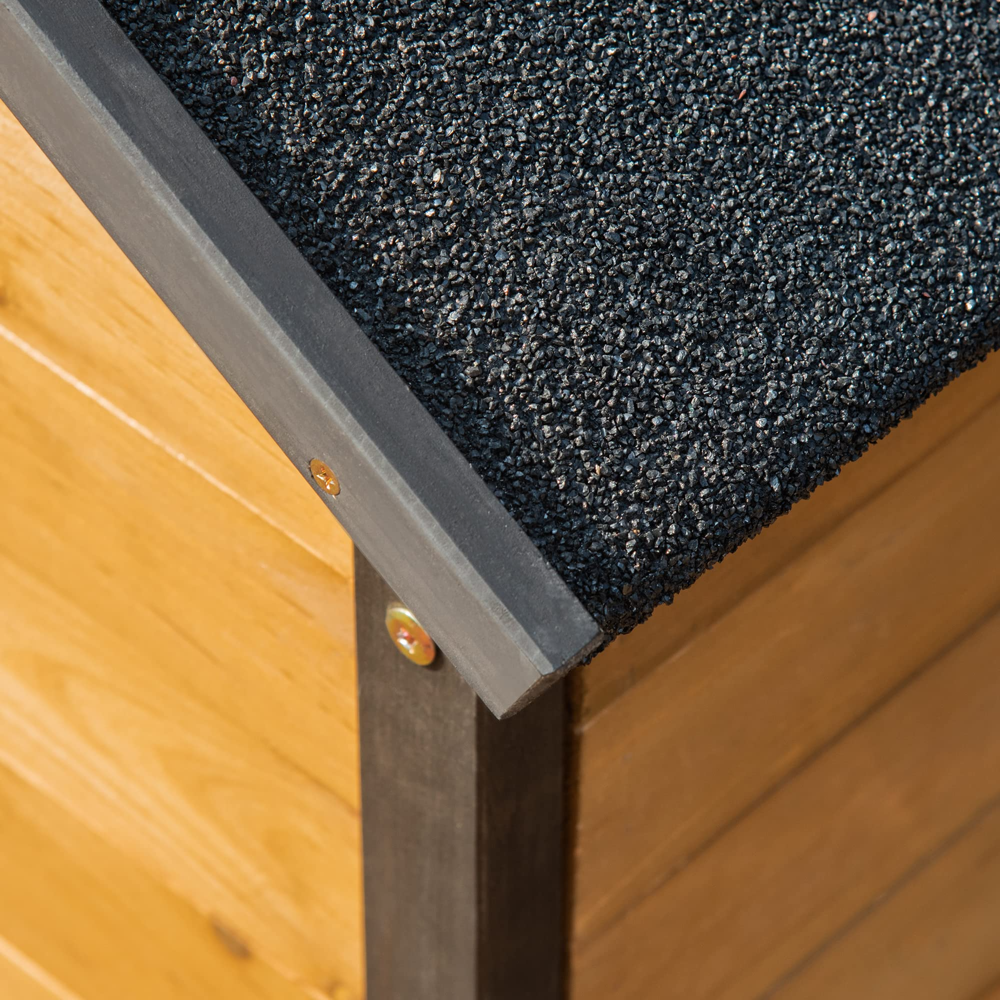 【Home&Garden】Wooden Outdoor Dog House, Cabin-Style Pet House with Feeding Bowls, Asphalt Roof