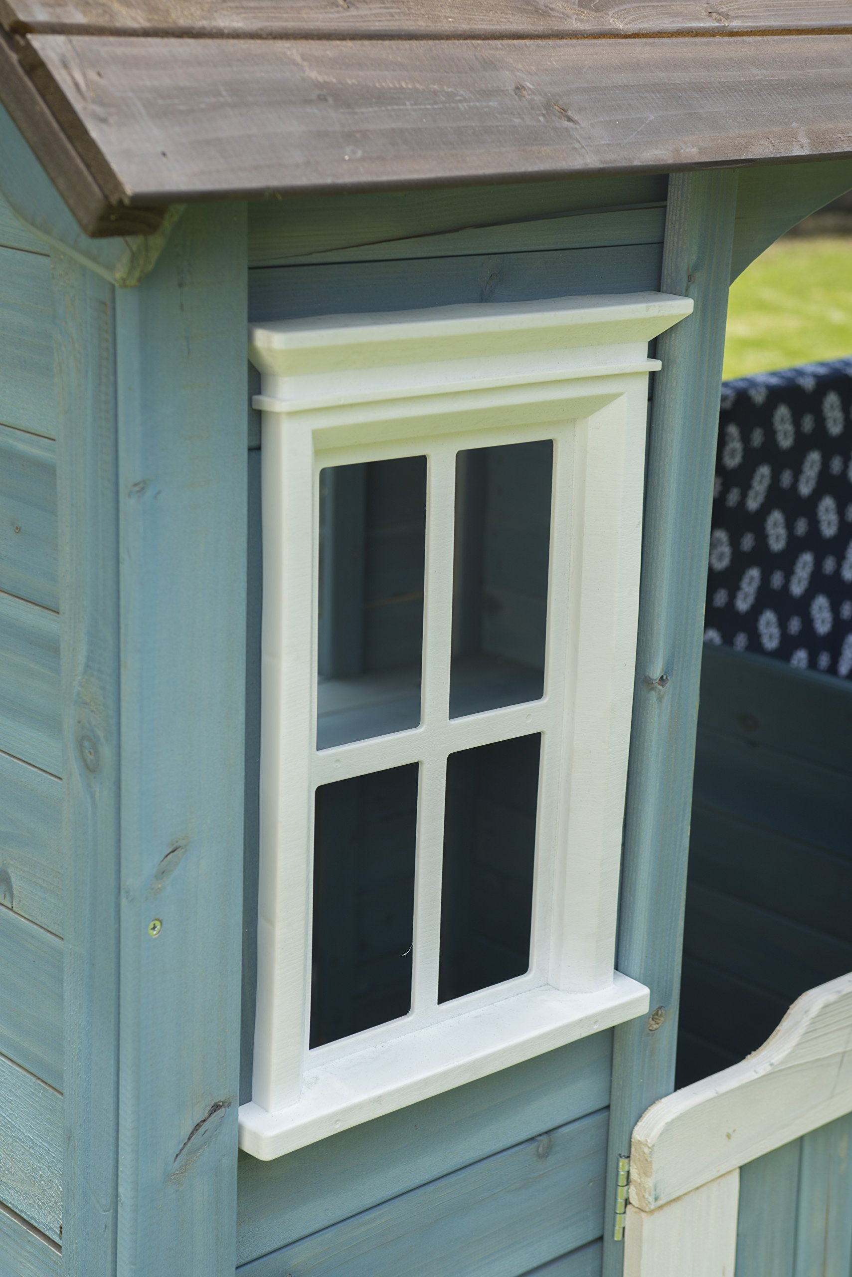 【Sports&Outdoors】Wooden Outdoor Playhouse with Bench, Blue, 83.6