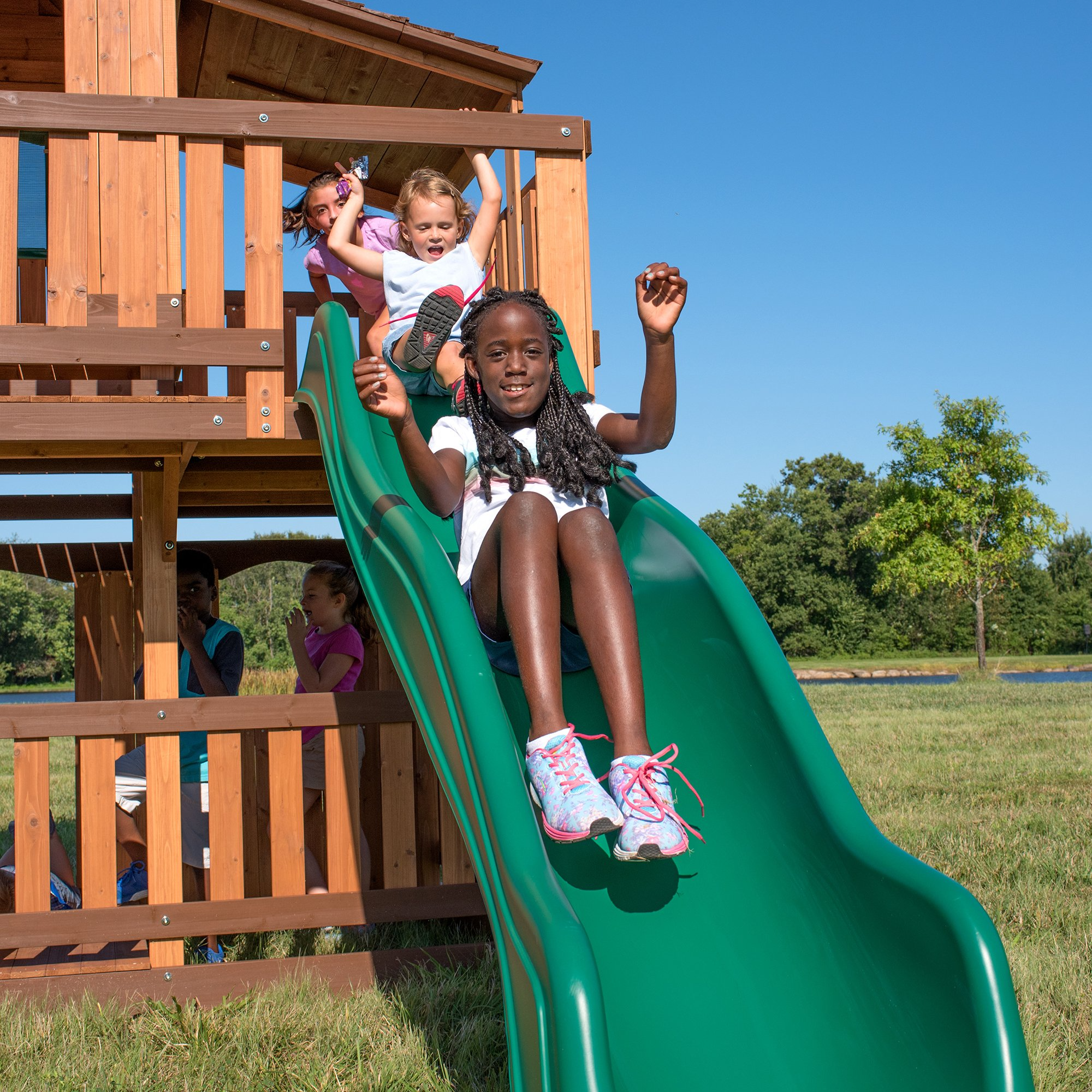 【Baby&Kids】Woodridge Elite All Cedar Wood Swing Set, Upper and Lower Deck, Sandbox, Vented Tunnel