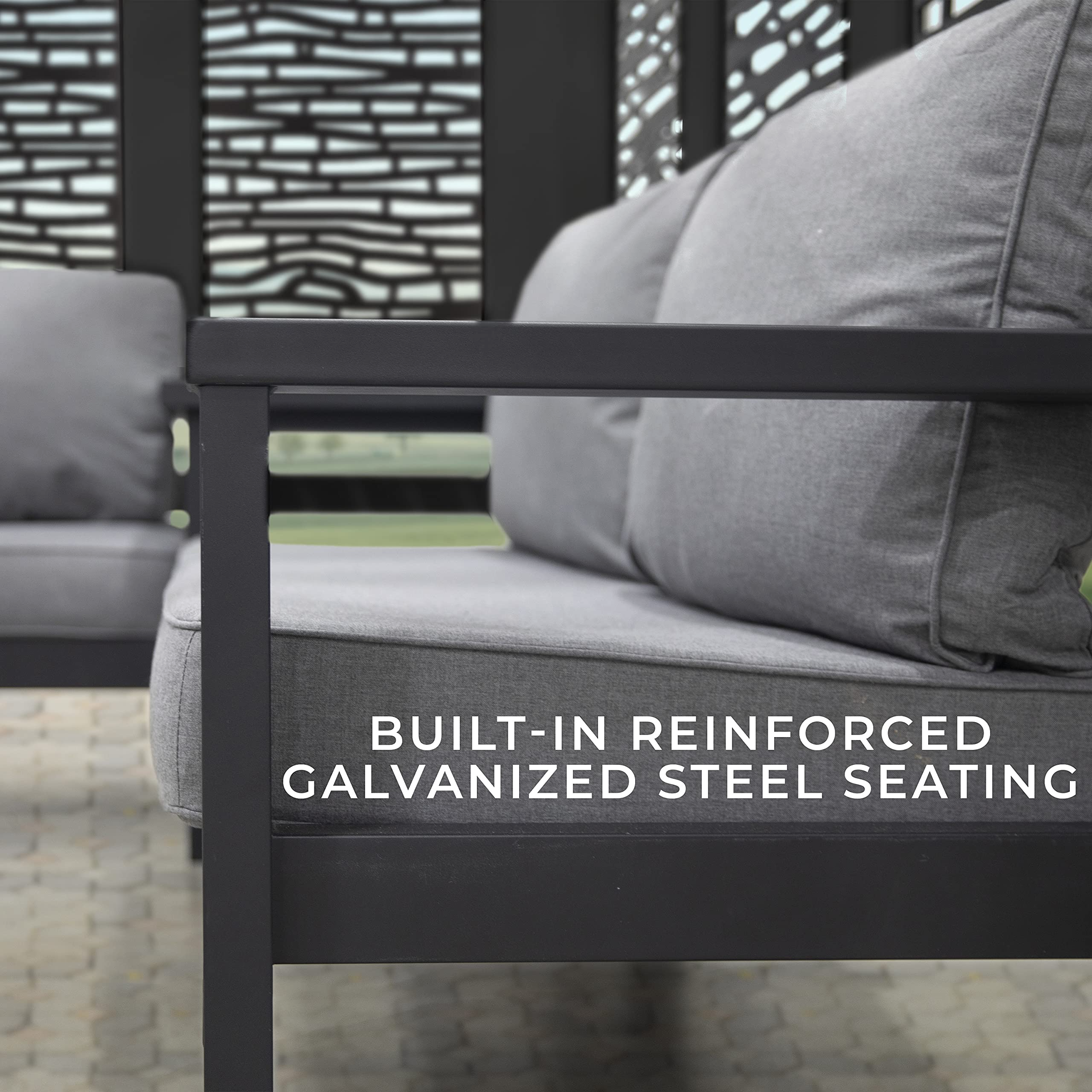 【Home&Garden】Glendale Modern Steel Cabana Pergola with Conversation Seating in Slate