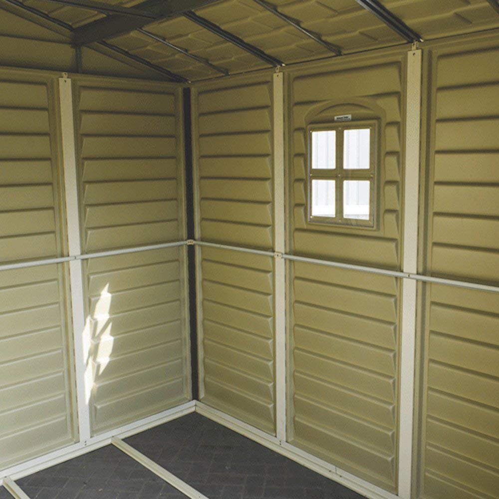 Duramax WoodSide 10 x 8 (8.02 m2) Plastic Garden Shed with 3 Fixed Windows & Metal Foundation Kit, Strong Metal Roof Structure Fire Retardant and Maintenance-Free Storage Shed