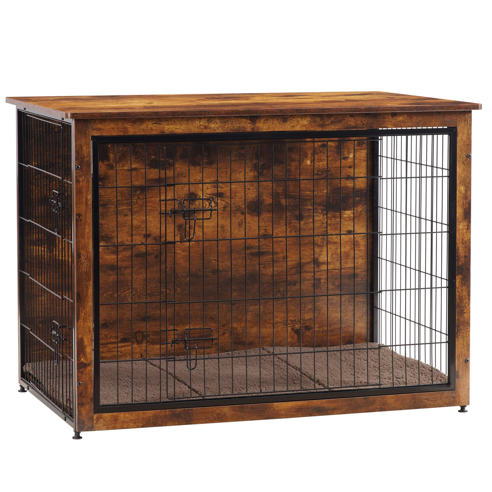 【Home&Garden】Dog Crate Furniture with Cushion, XL Wooden Dog Crate with Double Doors, Dog Furniture