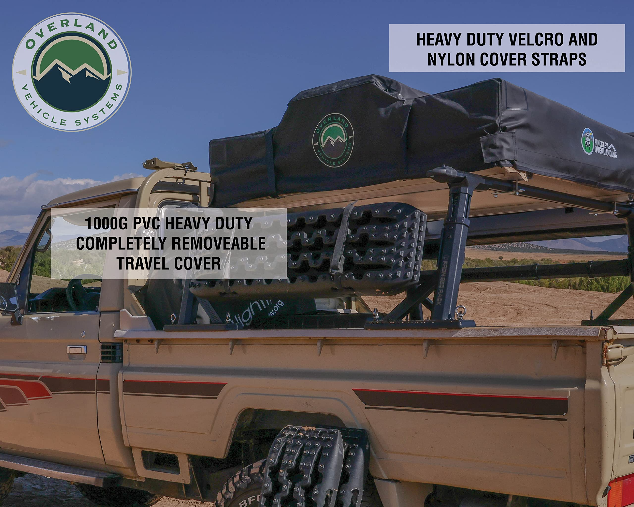 Overland Vehicle Systems TMBK 3 Person Roof Top Tent with Rain Fly Tan Body & Green Rainfly