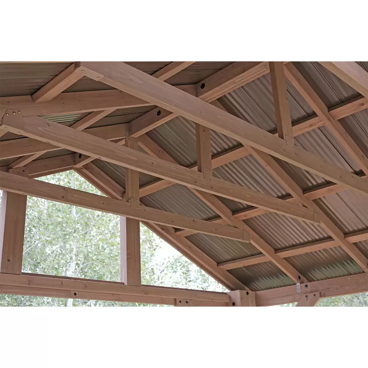 Yardistry 14 feet x 12 feet (4.3 x 3.7 m) wooden pavilion with aluminum roof