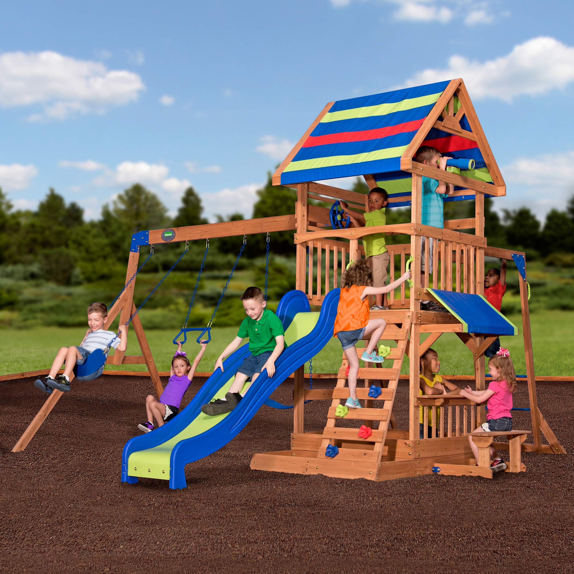 【Sports&Outdoors】【BS】Beach Front All Cedar Wooden Swing Set