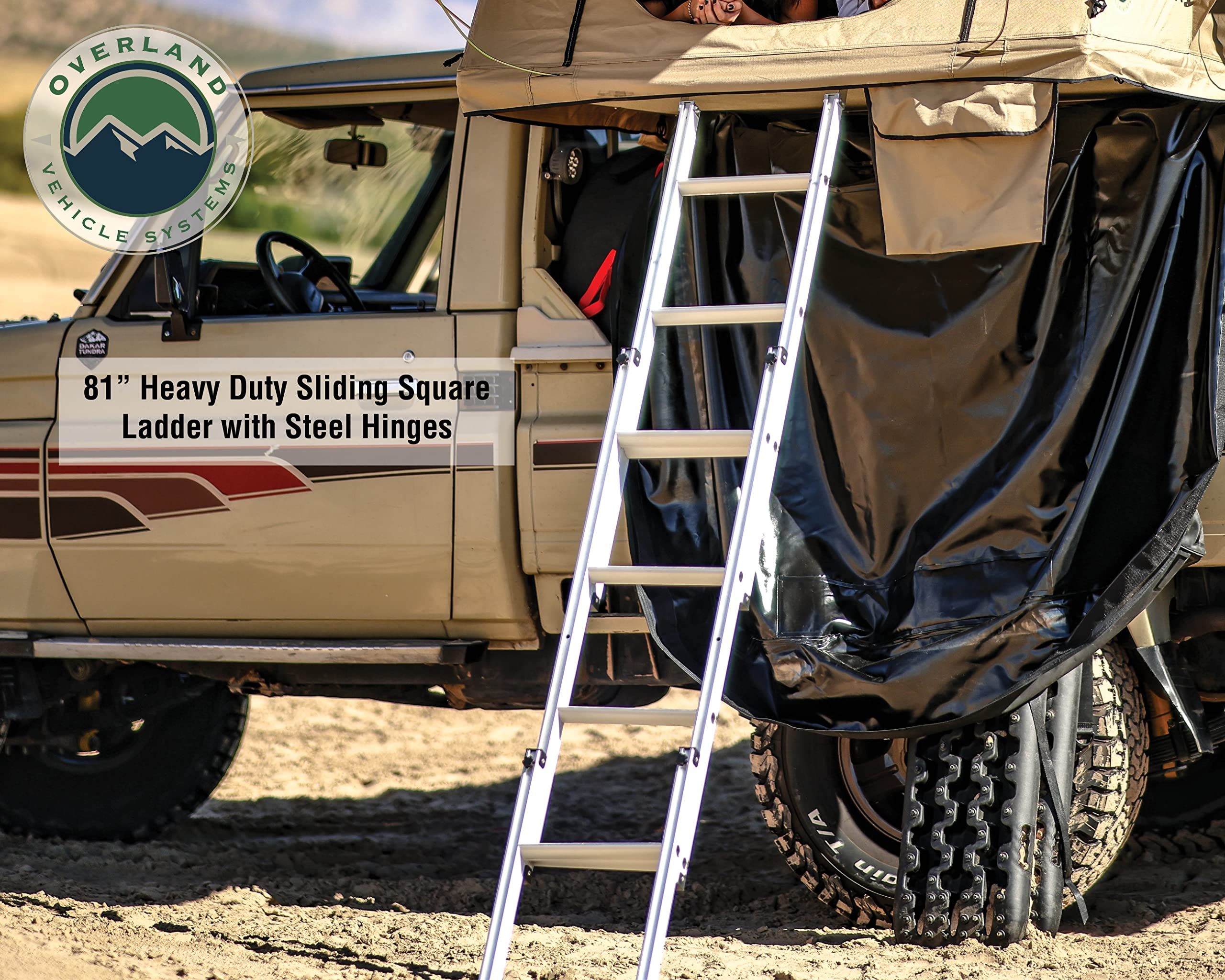 Overland Vehicle Systems TMBK 3 Person Roof Top Tent with Rain Fly Tan Body & Green Rainfly