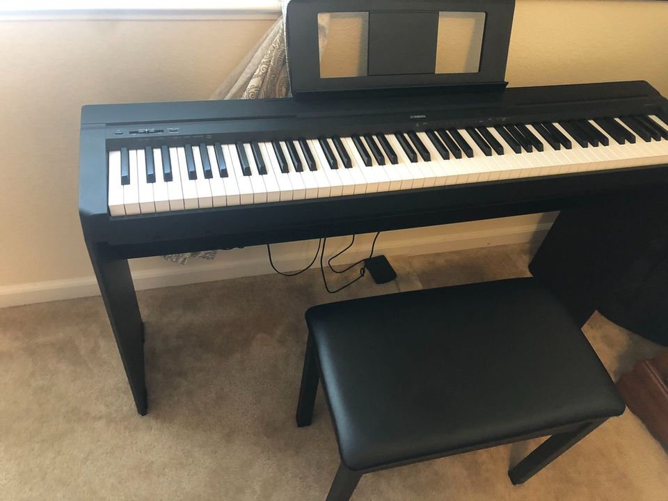 YAMAHA P45 88-Key Weighted Digital Piano Home Bundle With Wooden Furniture Stand And Bench
