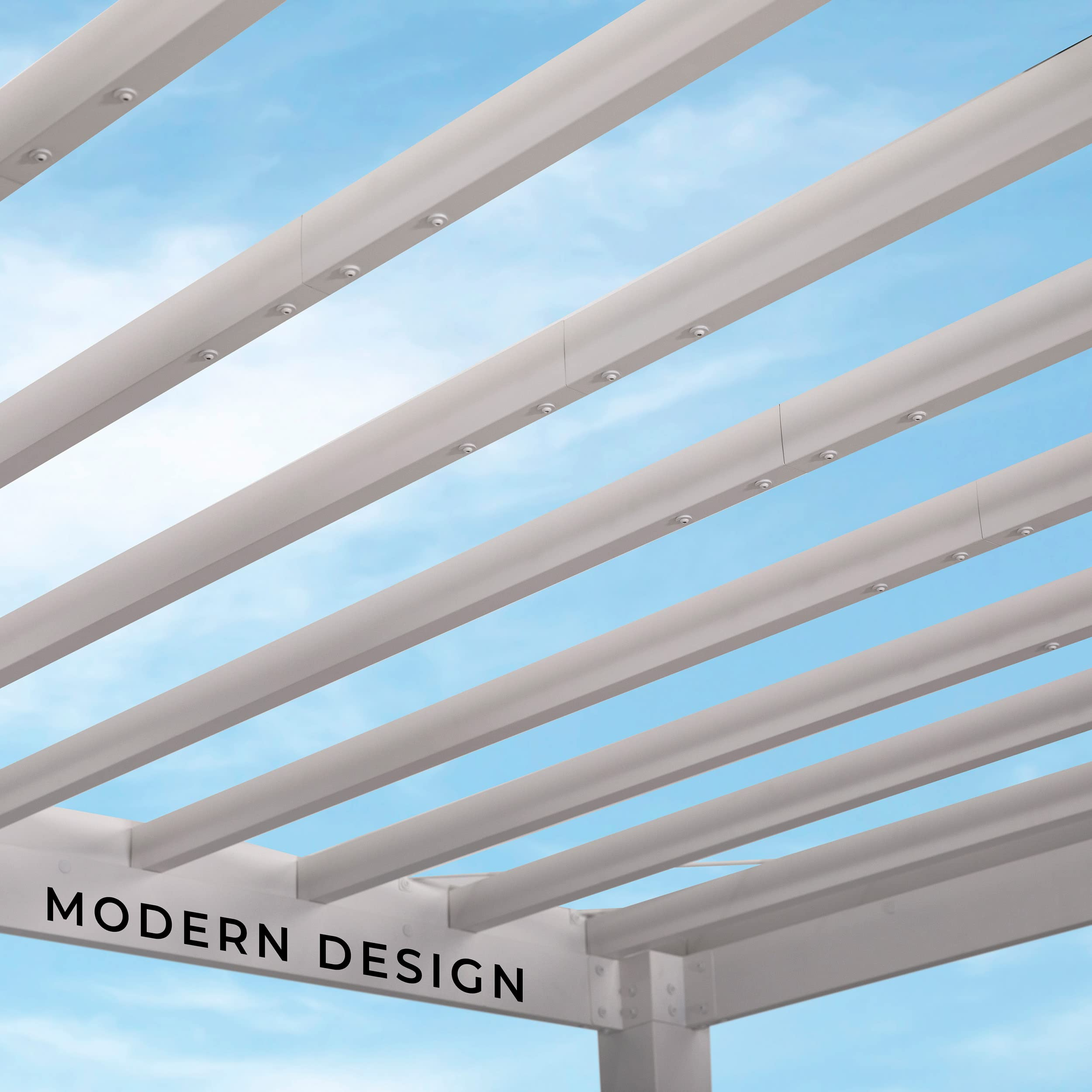 【Home&Garden】14 x 12 White Modern Steel Pergola with Sail Shade Soft Canopy