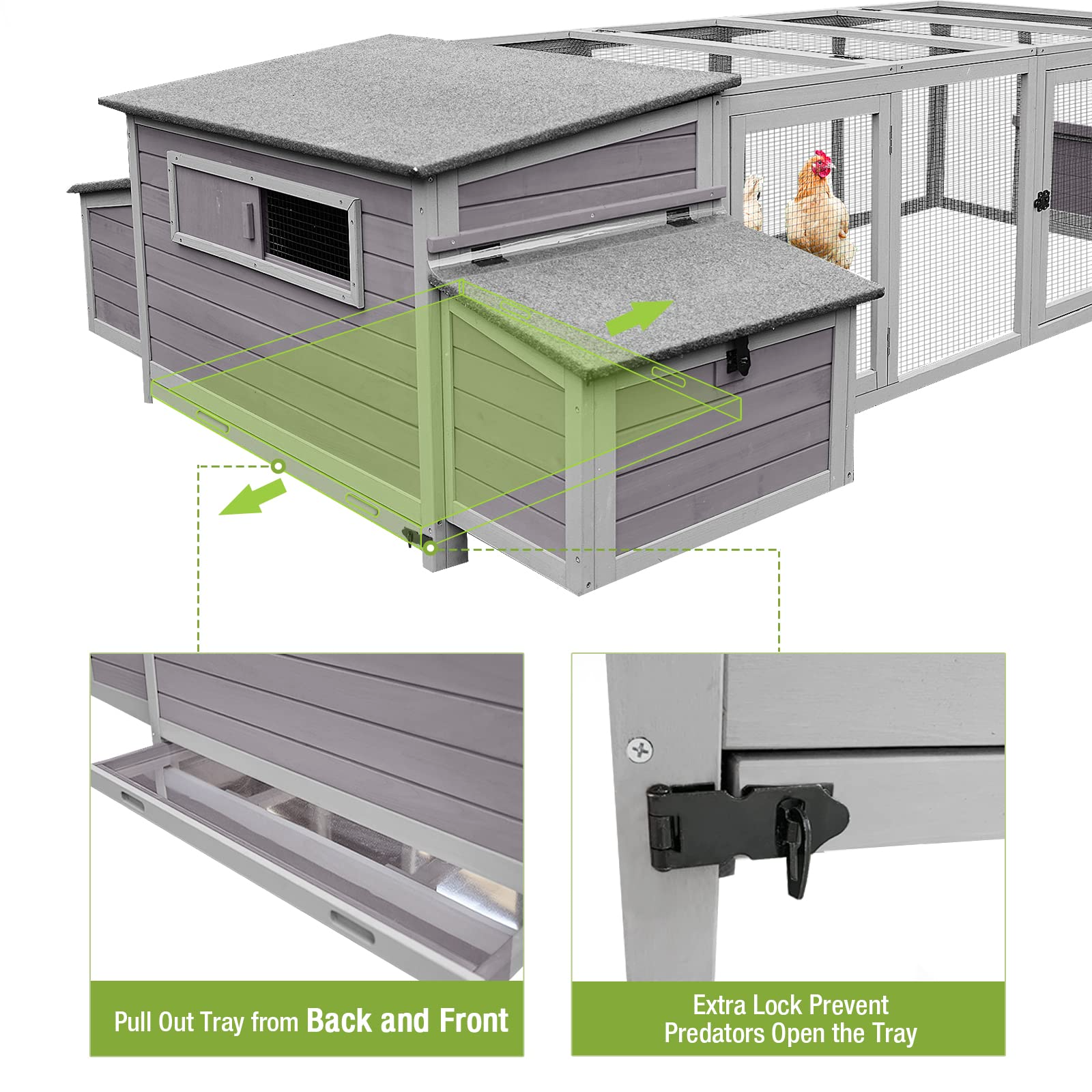 【Home&Garden】【BS】103in Large Chicken Coop Outdoor Wooden Chicken House, Hen House Poultry Cage for 4-6 Hens