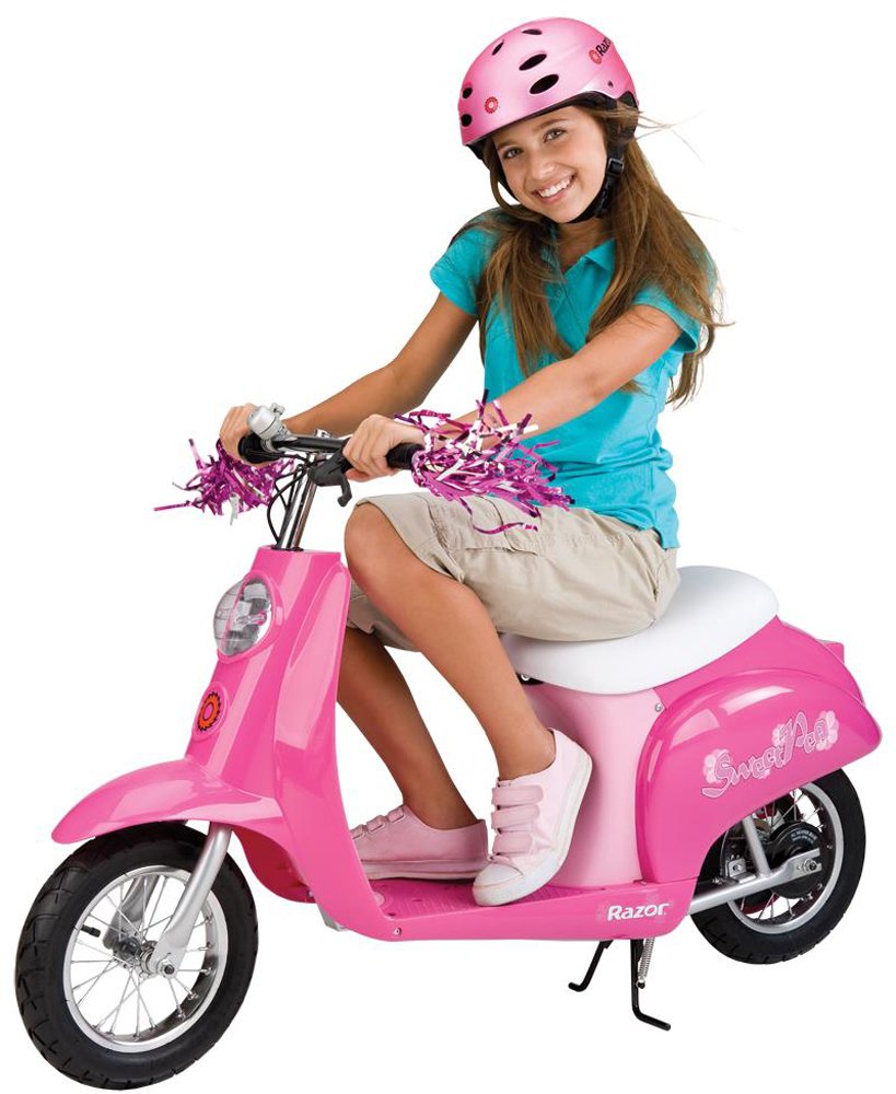 【Sports&Outdoors】Miniature Euro 24V Electric Kids Ride On Retro Scooter, Speeds up to 15 MPH with 10 Mile Range