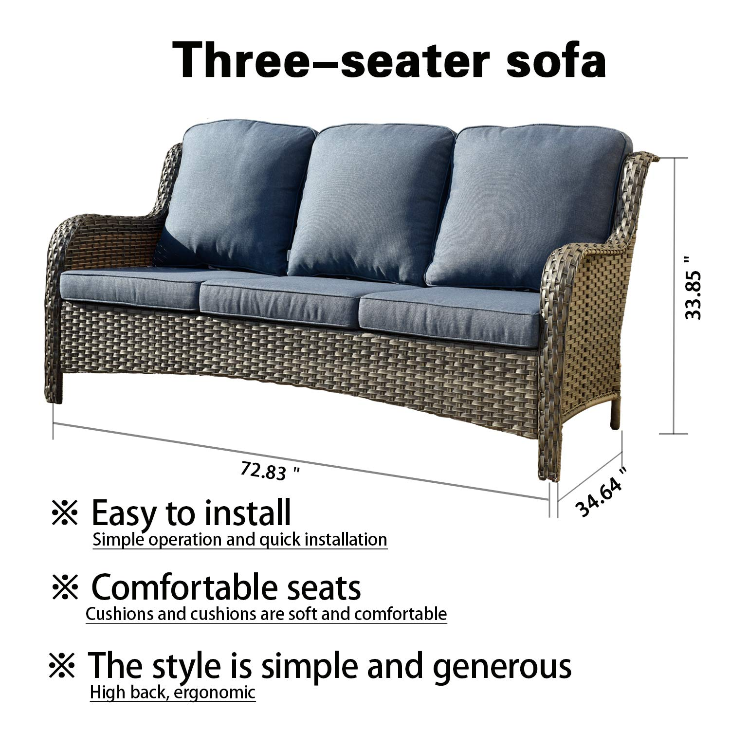 【Furniture】Patio Furniture Sets Outdoor Conversation Set All Weather Wicker High Back Couch with Ottomans