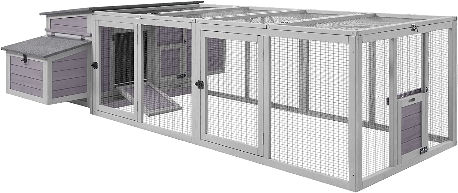 【Home&Garden】80 Movable Chicken Coop with Wheel and Run, Large Backyard Hen House with Nesting Box