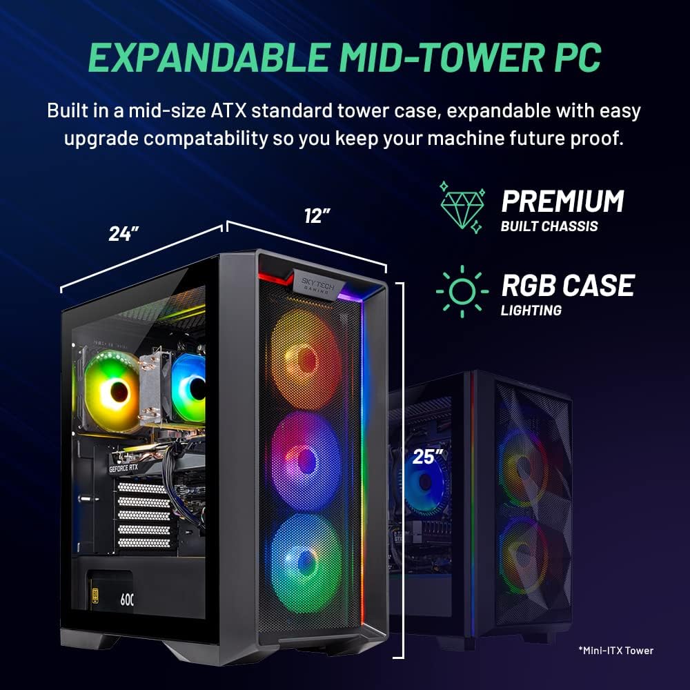 Skytech Archangel Gaming Computer PC Desktop – Ryzen 5 3600 3.6GHz, GTX 1660 Super 6G, 500GB SSD, 16GB DDR4 3200MHz, RGB Fans, Windows 11 Home 64-bit, 802.11AC Wi-Fi