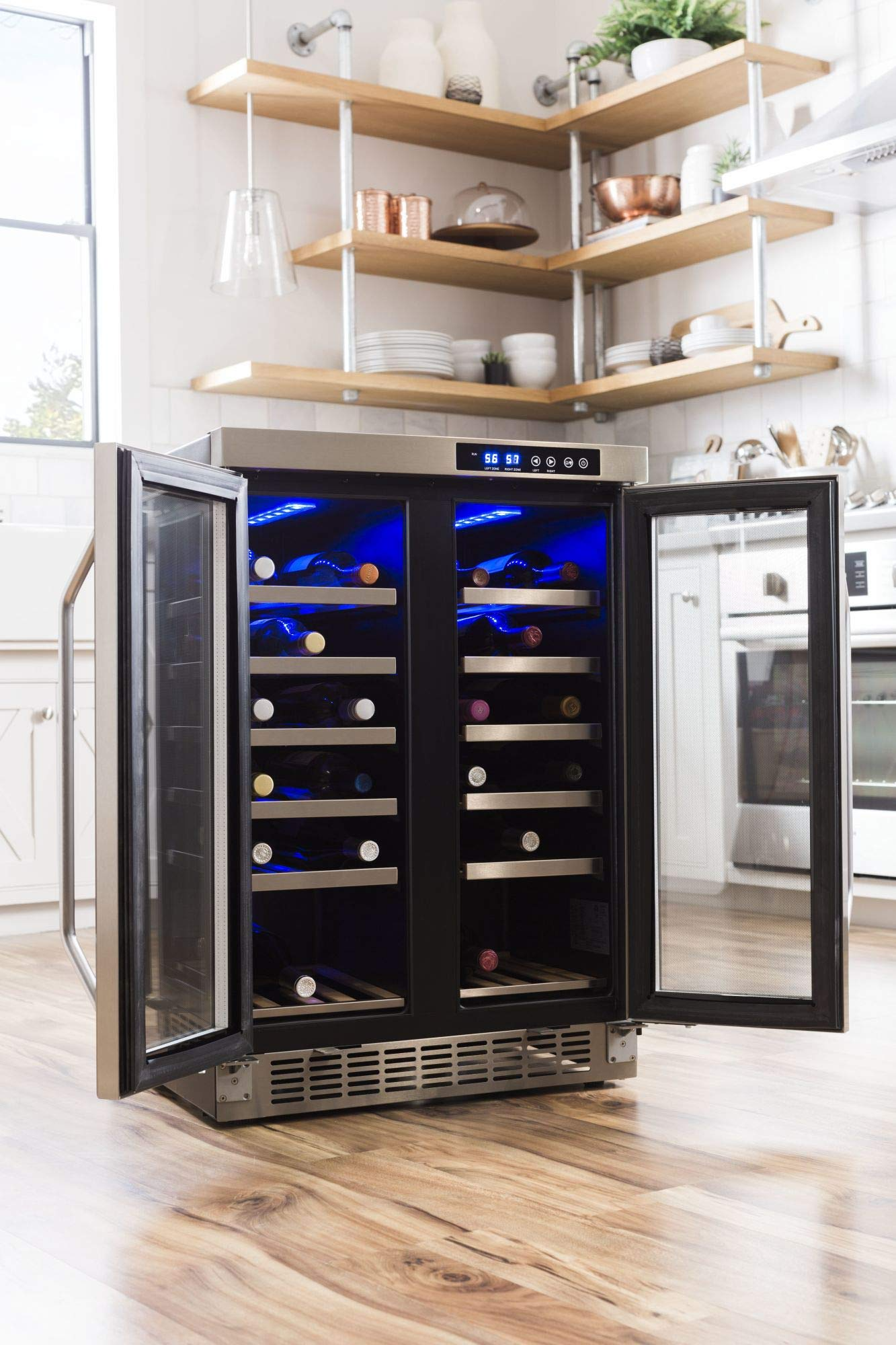 【Appliances】EdgeStar 36 Bottle Built-In Dual Zone French Door Wine Cooler