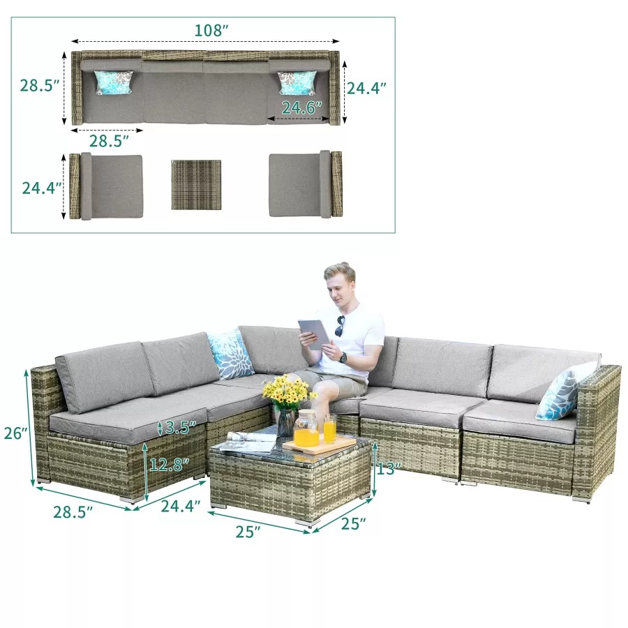 【Furniture】7 Piece Outdoor Patio Furniture Set