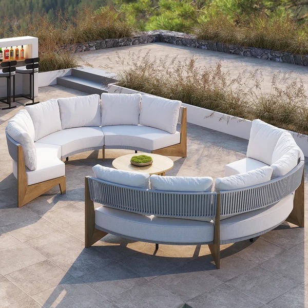 8 Pieces Farmhouse CurvedModular Outdoor PatioSectional Sofa Set withCoffee Table.
