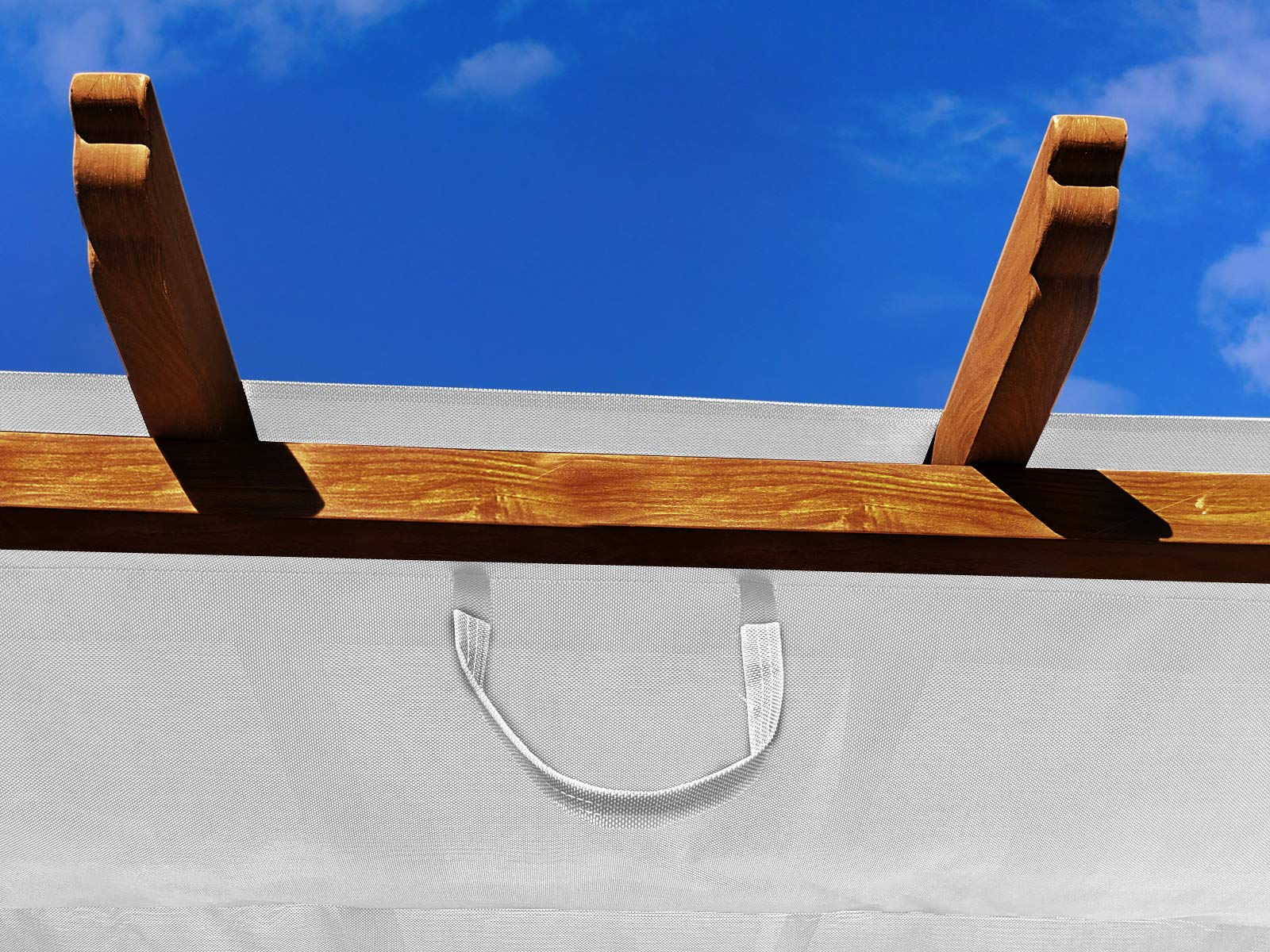 【Home&Garden】11' x 11' Palermo Soft Top Pergola, Chilean Ipe Wood Aluminum Frame Finish with Off-White Canopy