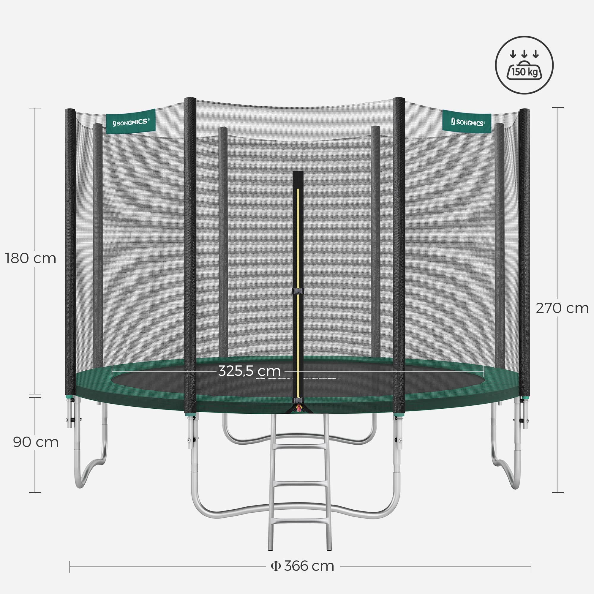 【Baby&Kids】Trampoline, 12 ft Round Trampoline for the Garden with Ladder, Safety Net Enclosure