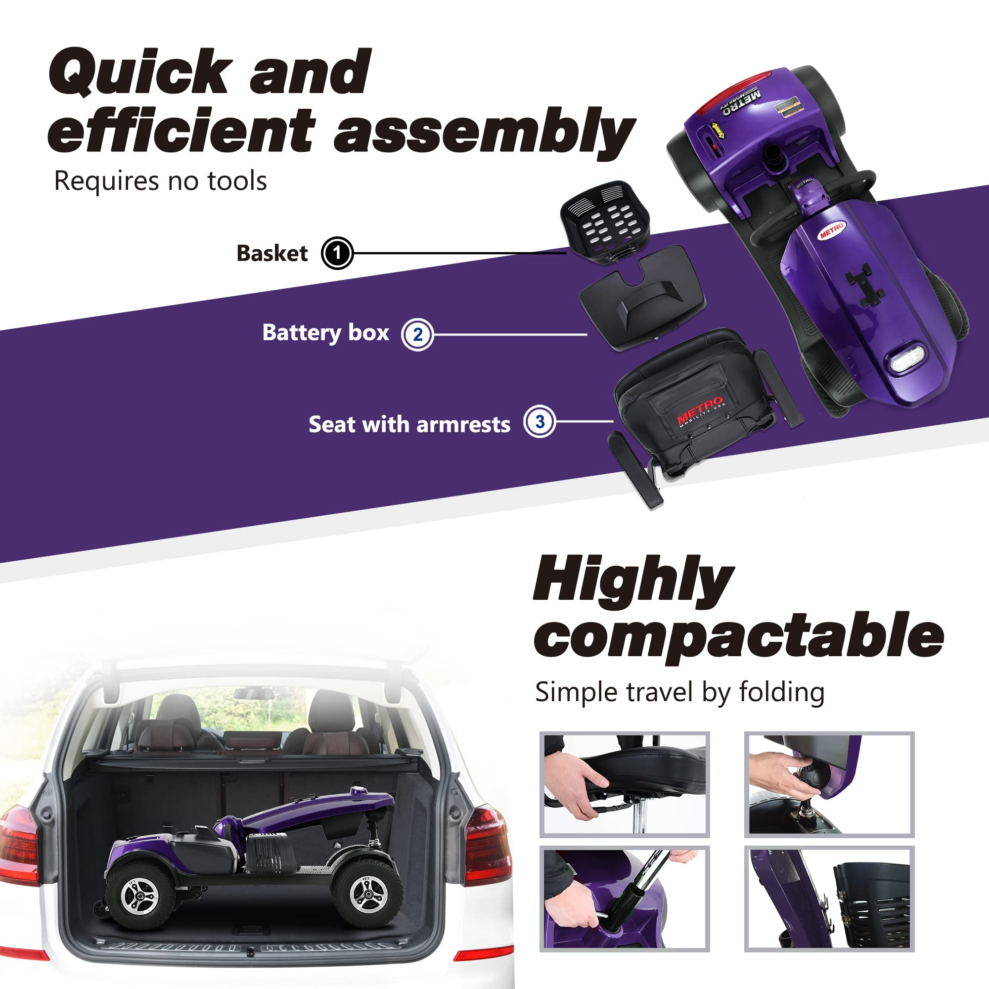 【Sports&Outdoors】Electric Mobility Scooter for Adults Wheelchair Device for Travel, Elderly