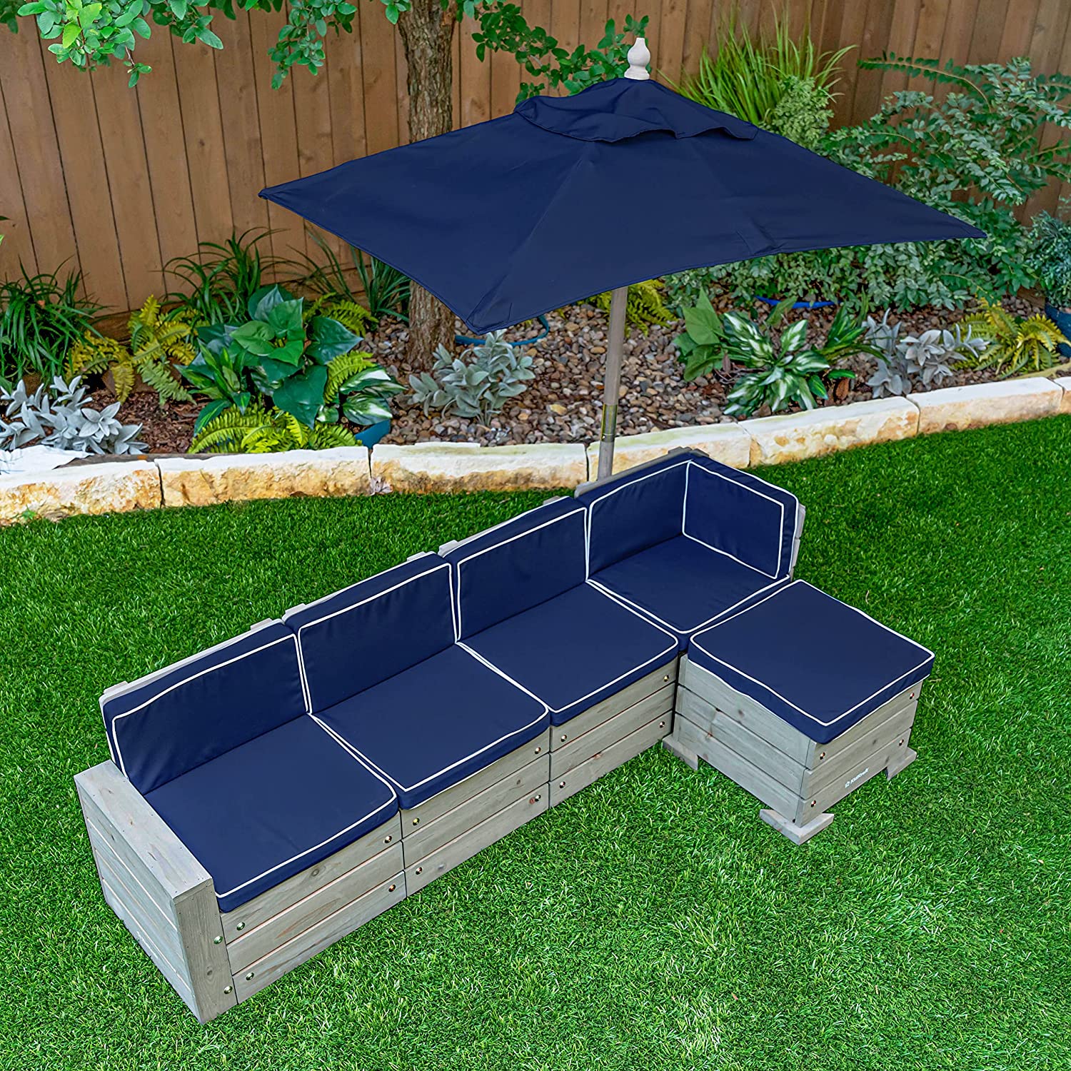 【Furniture】KidKraft 534 Double chaise longue avec porte-gobelets - Expresso et écru - en bois , Meuble de jardin pour enfant, 3-6 Ans