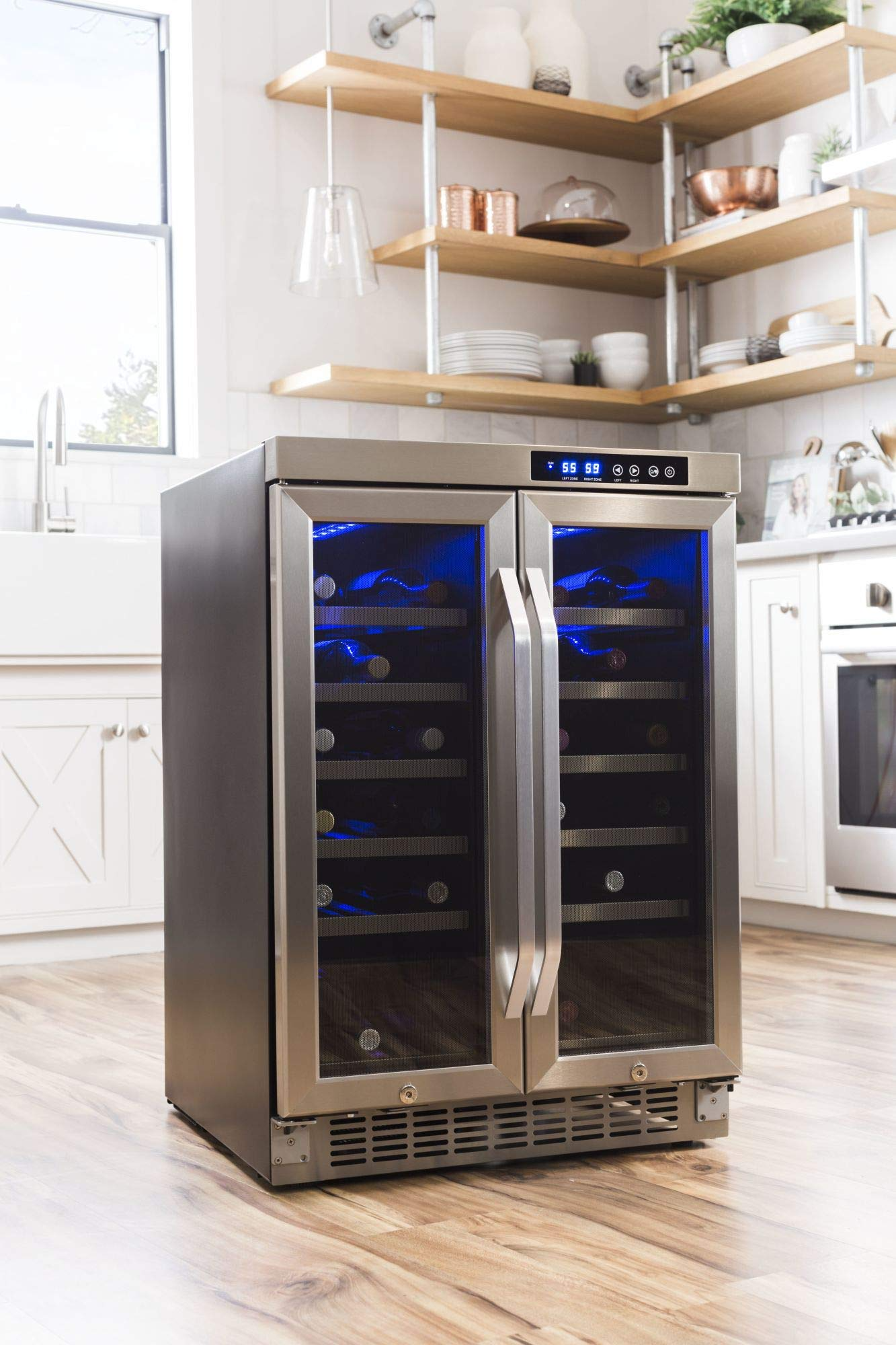 【Appliances】EdgeStar 36 Bottle Built-In Dual Zone French Door Wine Cooler