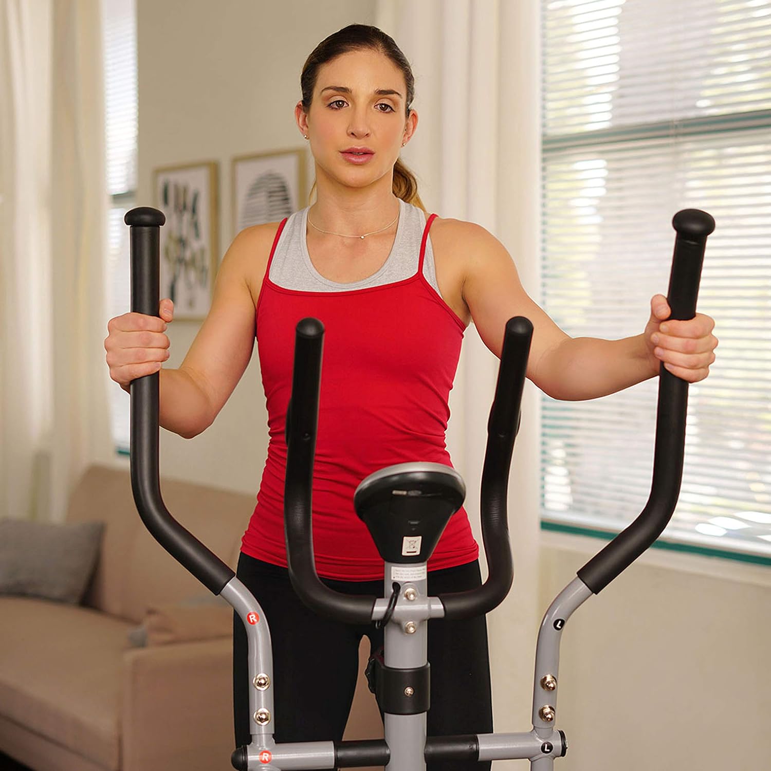 Sunny Health & Fitness Stepping Elliptical Cross Trainer, Total Body Cross Trainer w/LCD Monitor, Low Impact Exercise Equipment for Home and Optional Exclusive Advanced Style