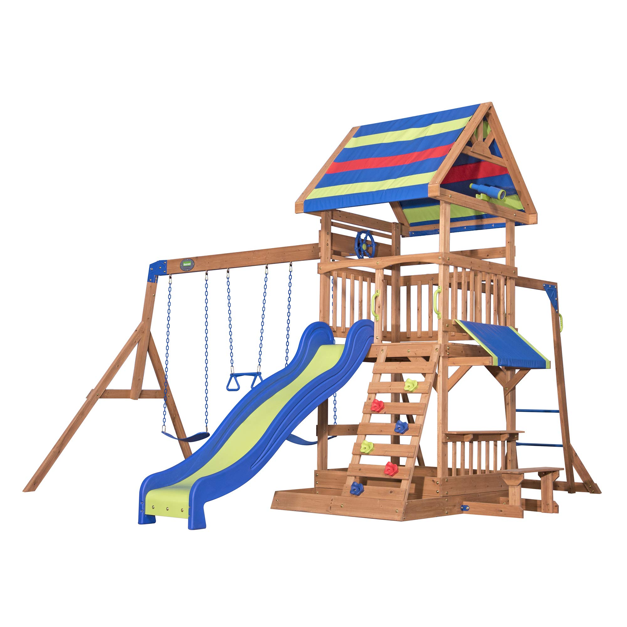 【Sports&Outdoors】【BS】Beach Front All Cedar Wooden Swing Set