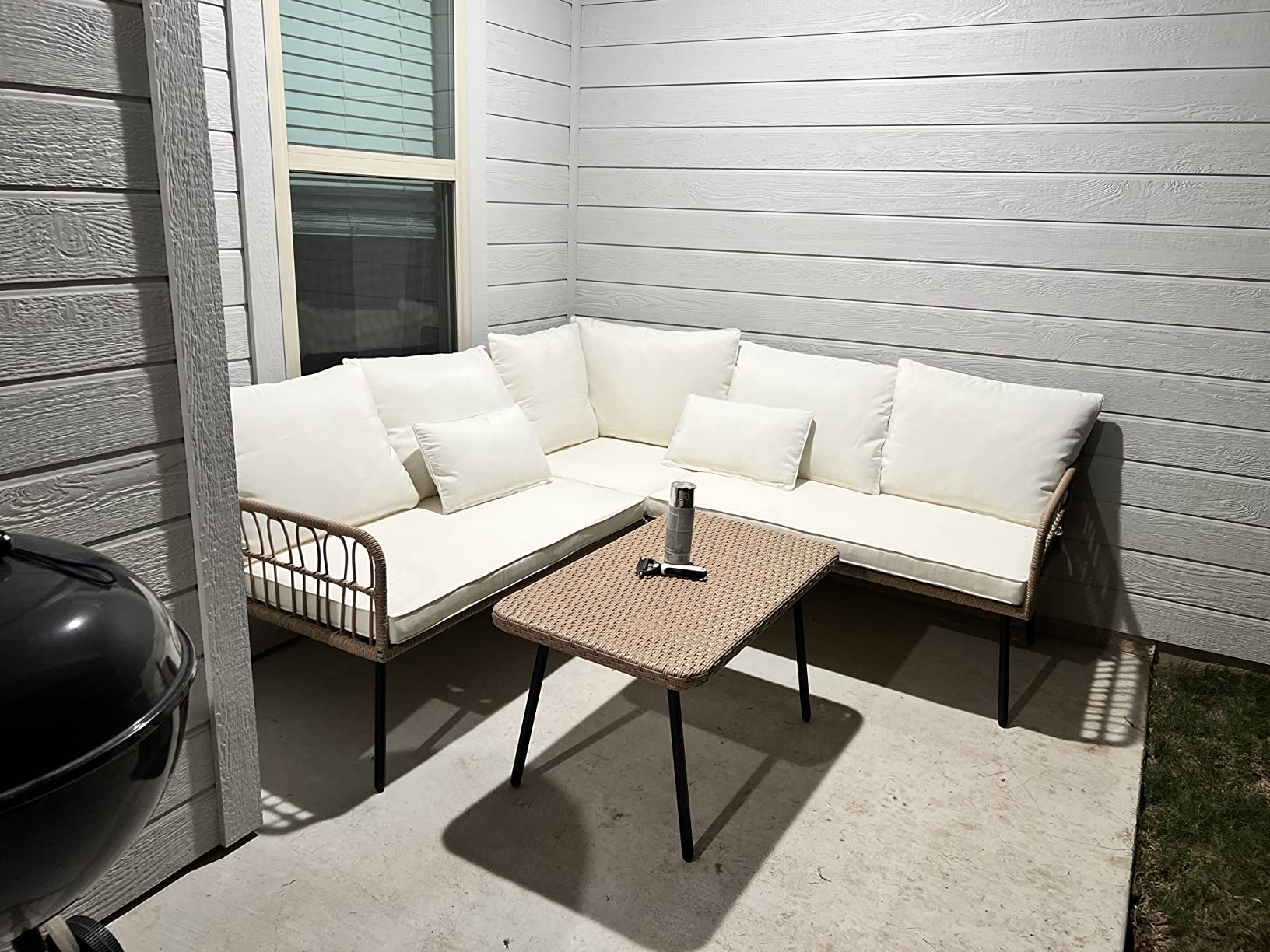 【Furniture】4 Pieces Patio Furniture Set, Wicker Balcony Bistro Set, Outdoor All-Weather Rattan Conversation Set