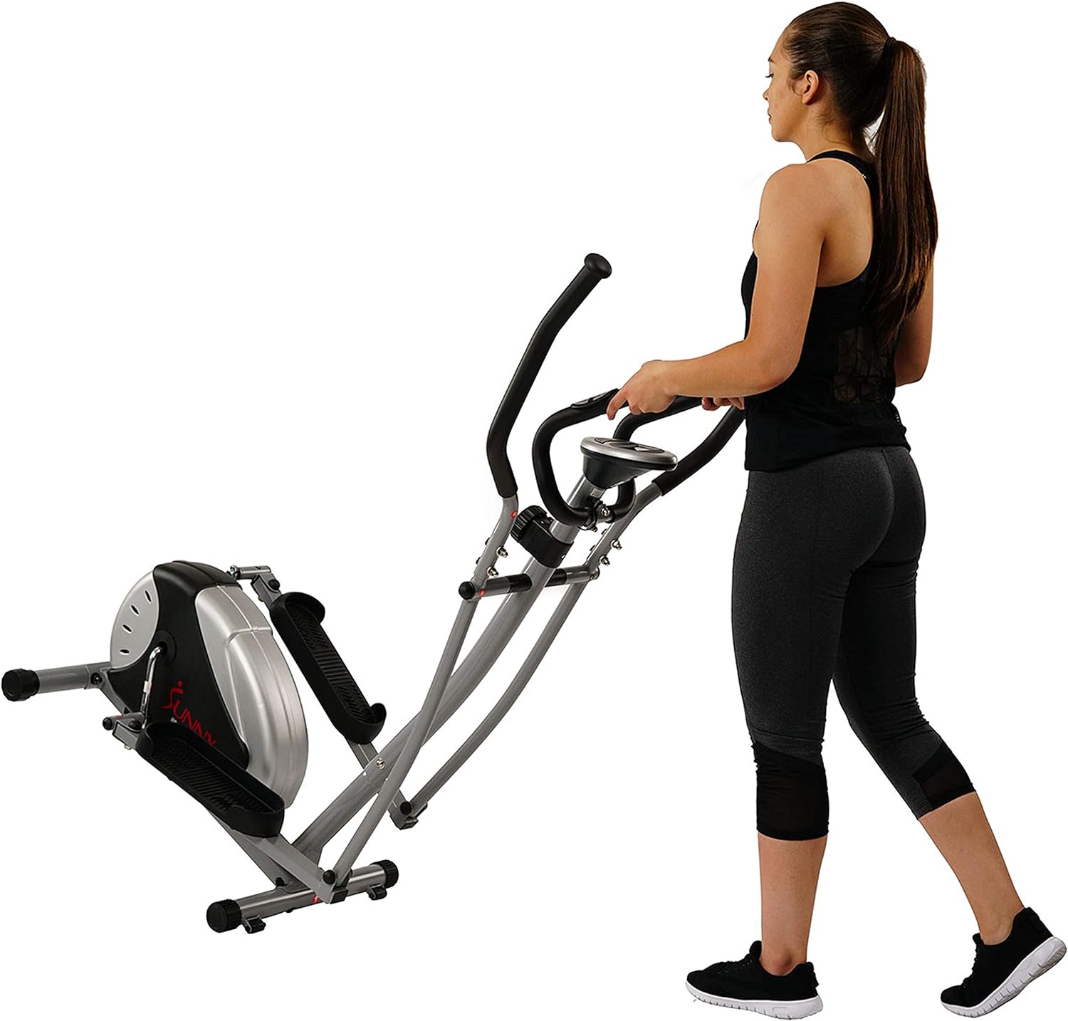Sunny Health & Fitness Stepping Elliptical Cross Trainer, Total Body Cross Trainer w/LCD Monitor, Low Impact Exercise Equipment for Home and Optional Exclusive Advanced Style