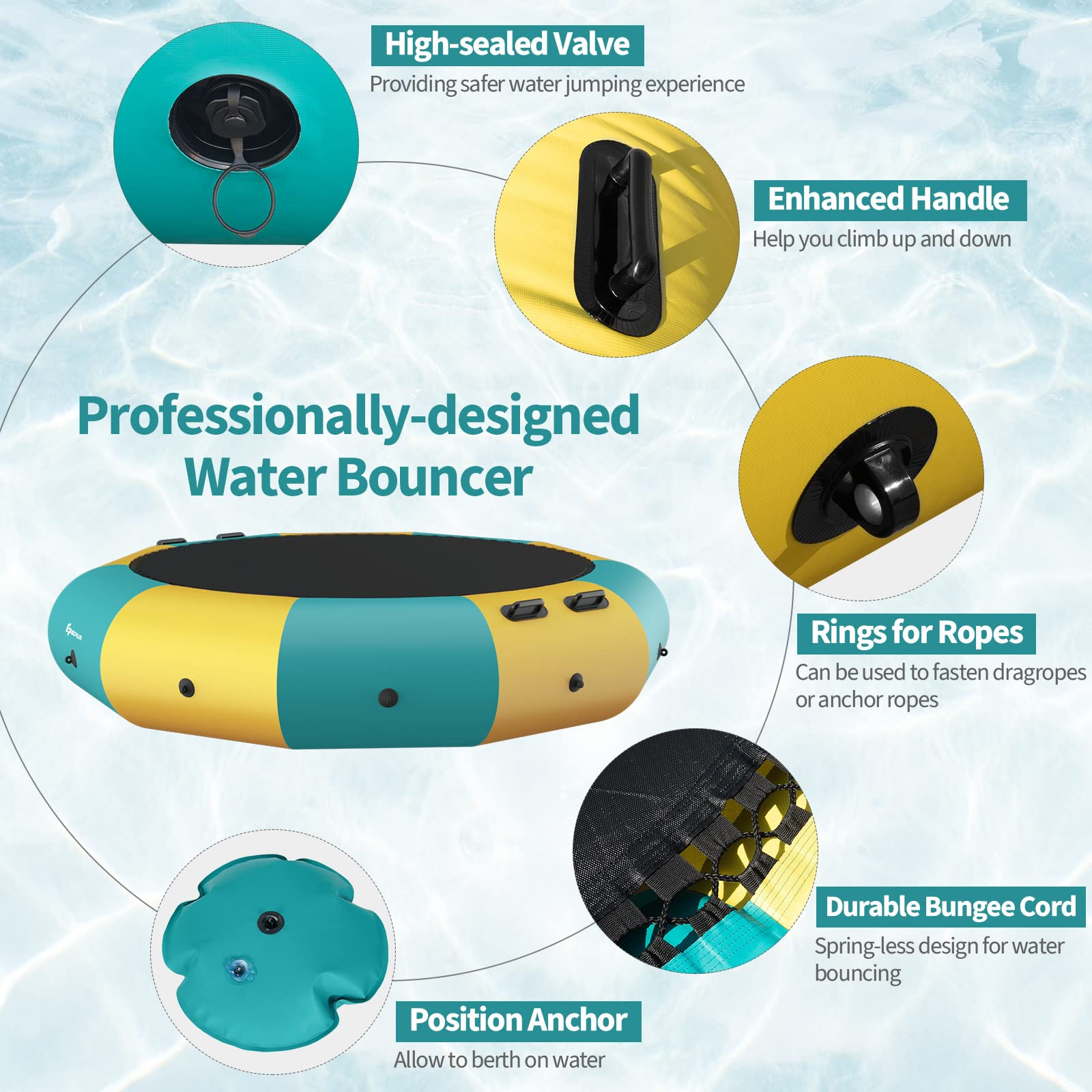 【Sports&Outdoors】Inflatable Water Trampoline, 10FT/12FT/15FT Recreational Water Bouncer