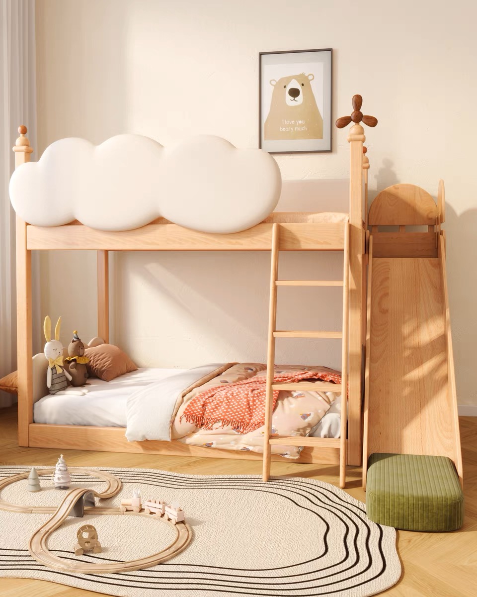 Bunk Beds Solid Wood Children's Castle Gong Tree House with Slide