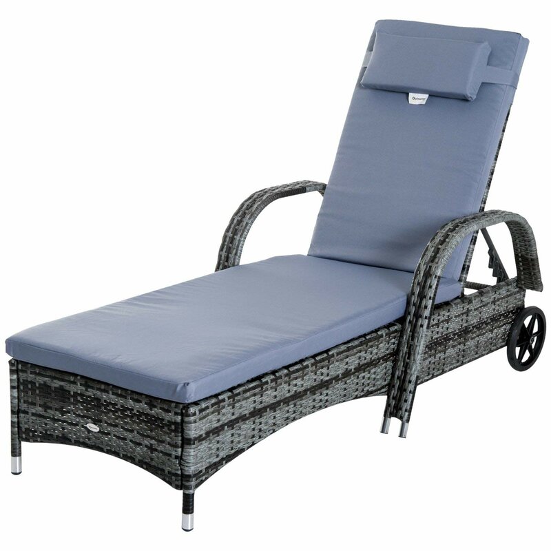 【Furniture】3 PCS Patio Wicker Chaise Lounge Chair Set, Outdoor Reclining Chair with Table & Cushion