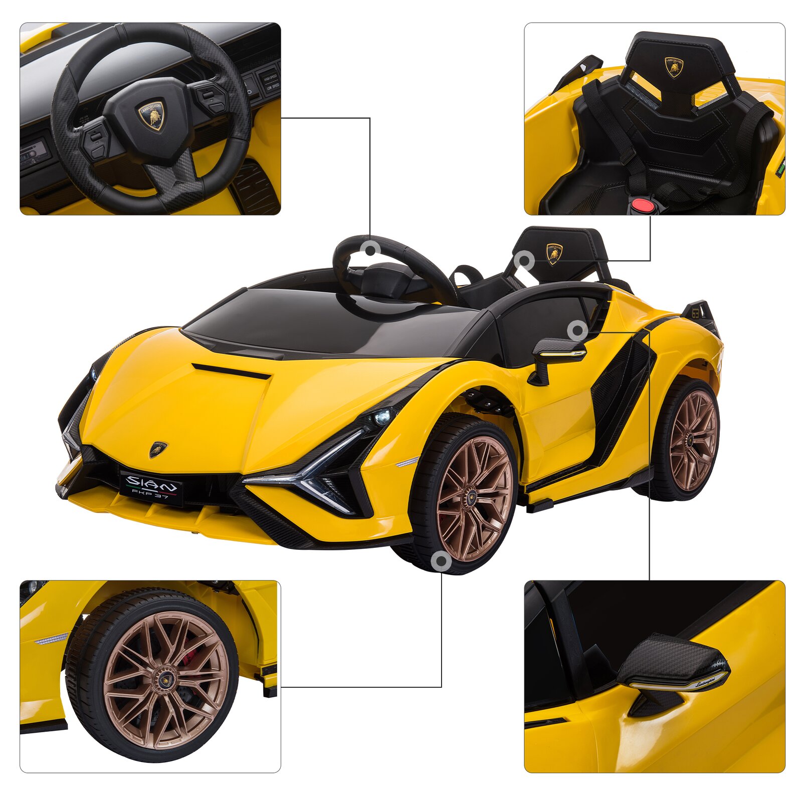 【Baby&Kids】Lamborghini Sian Ride On Car 12V Kids Electric Motorized Vehicle With Led Lights, Remote Control & Scissor Doors
