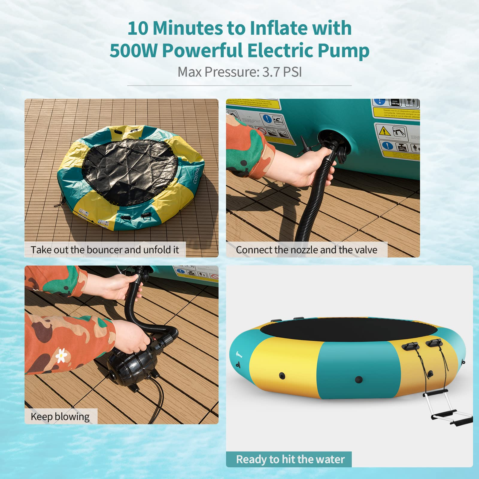 【Sports&Outdoors】Inflatable Water Trampoline, 10FT/12FT/15FT Recreational Water Bouncer