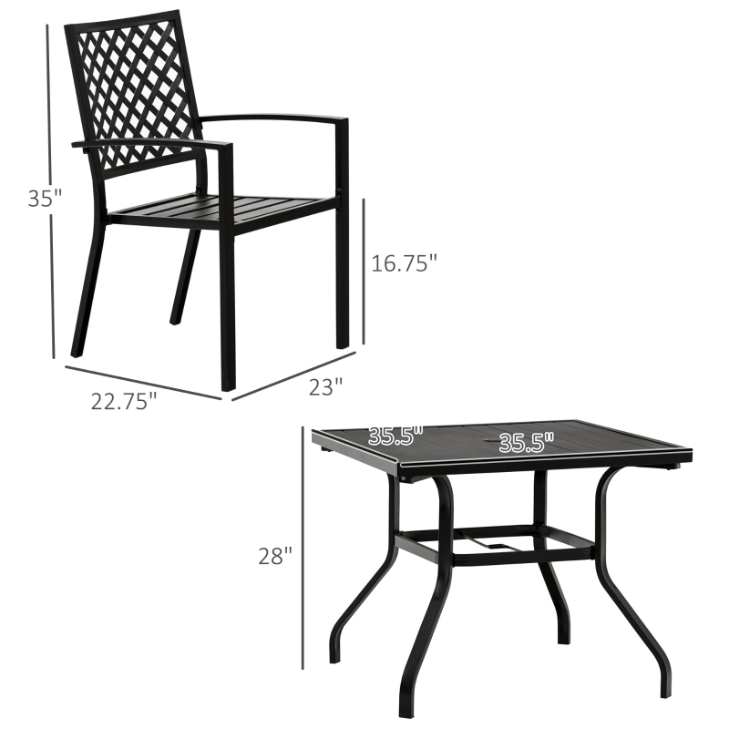 【Furniture】 5 PCs Outdoor Patio Dinning Set for 4 People with Table Modern Stylish Chair Metal Frame, Black