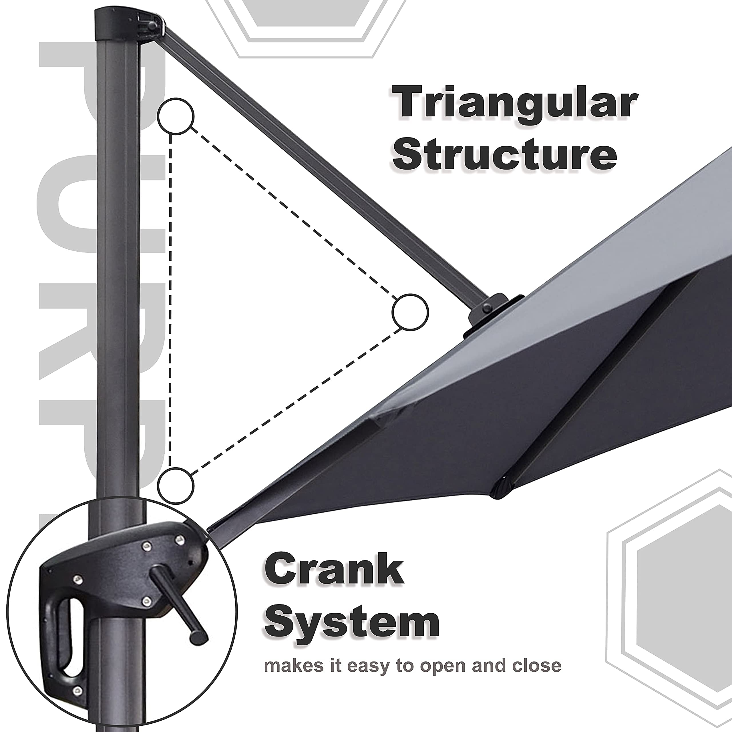 【Home&Garden】10 Feet Patio Umbrella Outdoor Cantilever Solar Powered LED Swivel Square Umbrella
