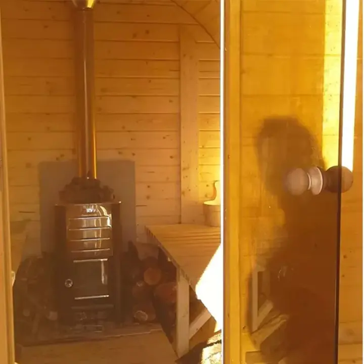 【Home&Garden】8 Person Barrel Sauna with Separate Dressing Room & Electric Heater