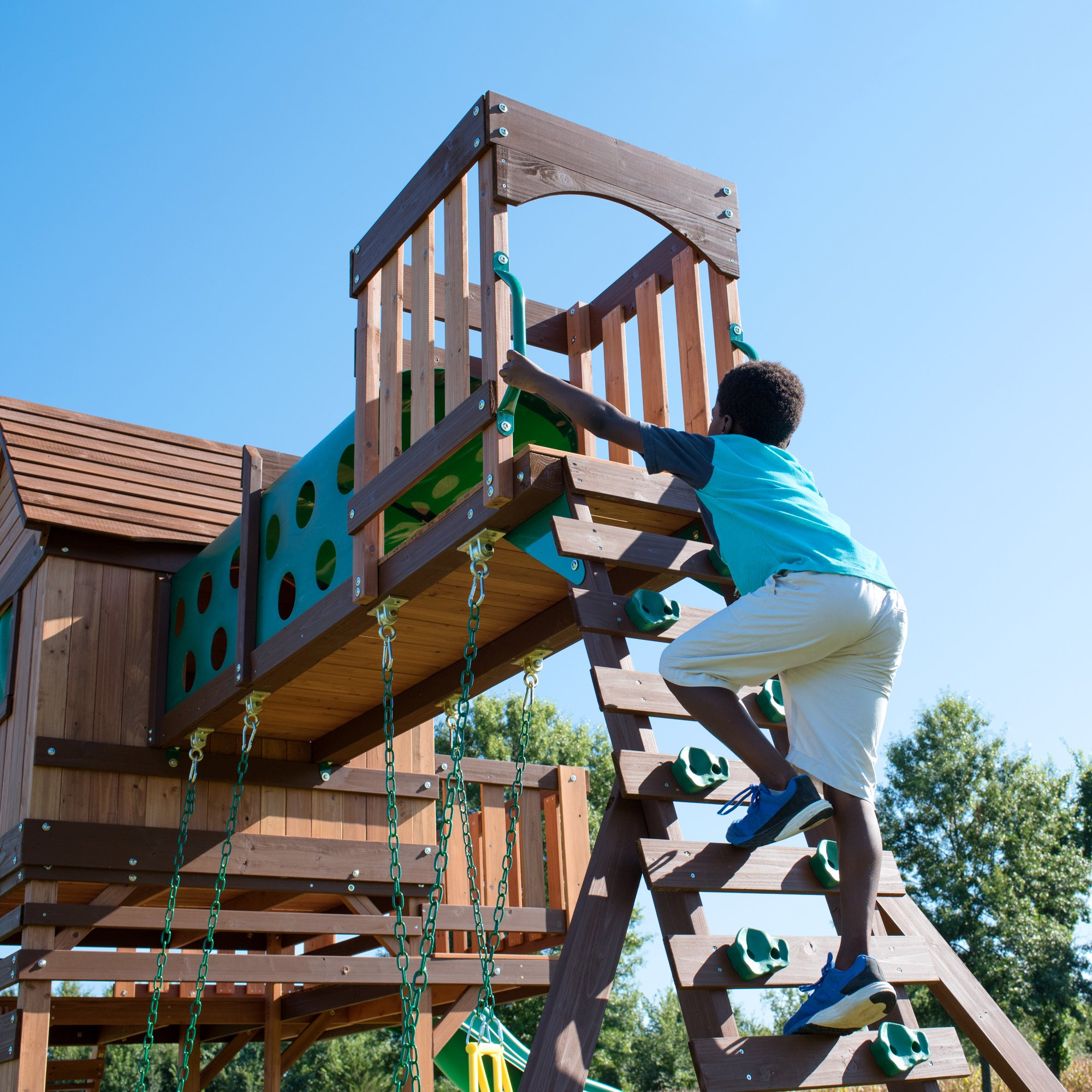 【Baby&Kids】Woodridge Elite All Cedar Wood Swing Set, Upper and Lower Deck, Sandbox, Vented Tunnel