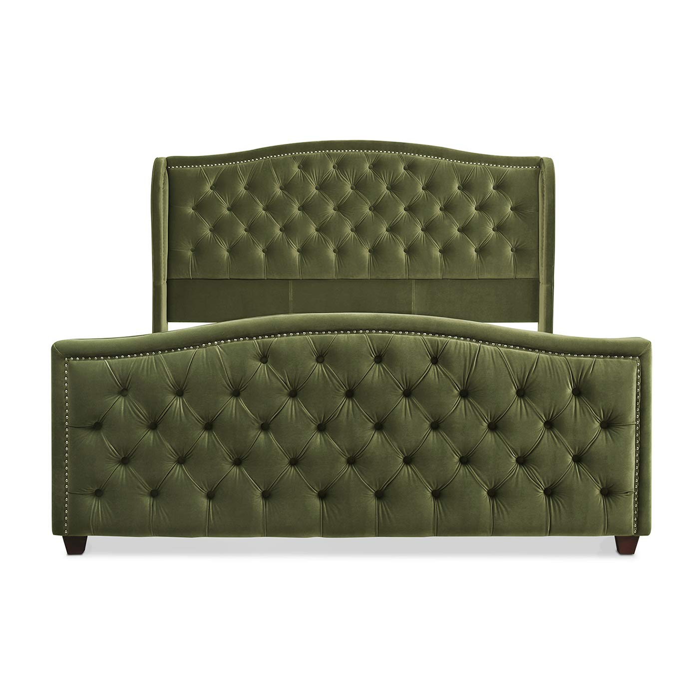 【Furniture】Marcella Platform, King, Olive Green Performance Velvet
