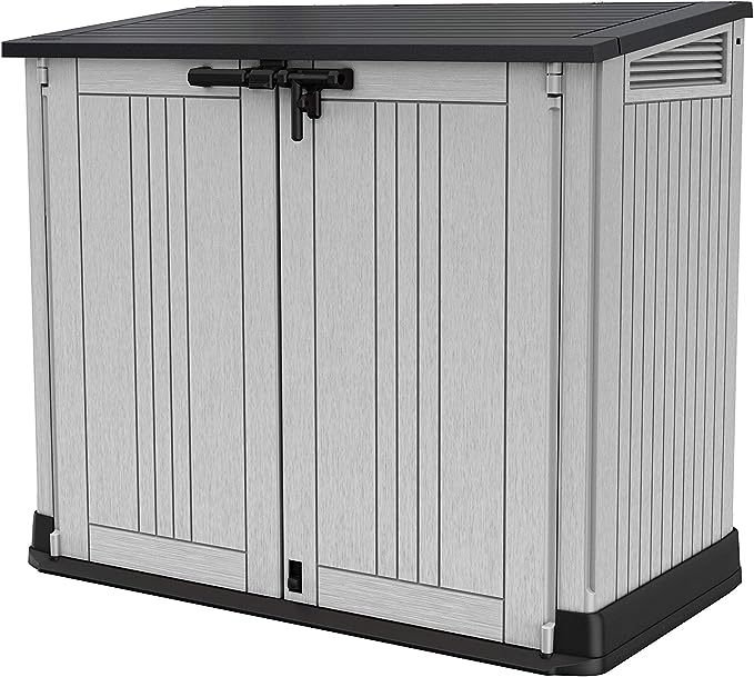 Keter Store It Out Nova Outdoor Garden Furniture Storage Shed Light Grey with Dark Grey Lid | Fade Free