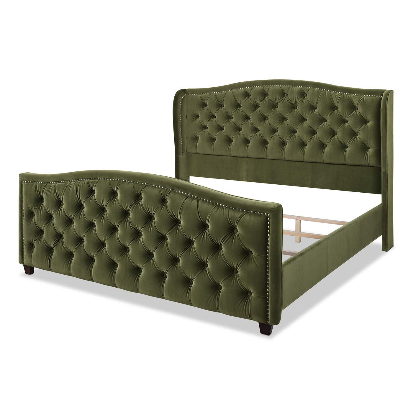 【Furniture】Marcella Platform, King, Olive Green Performance Velvet