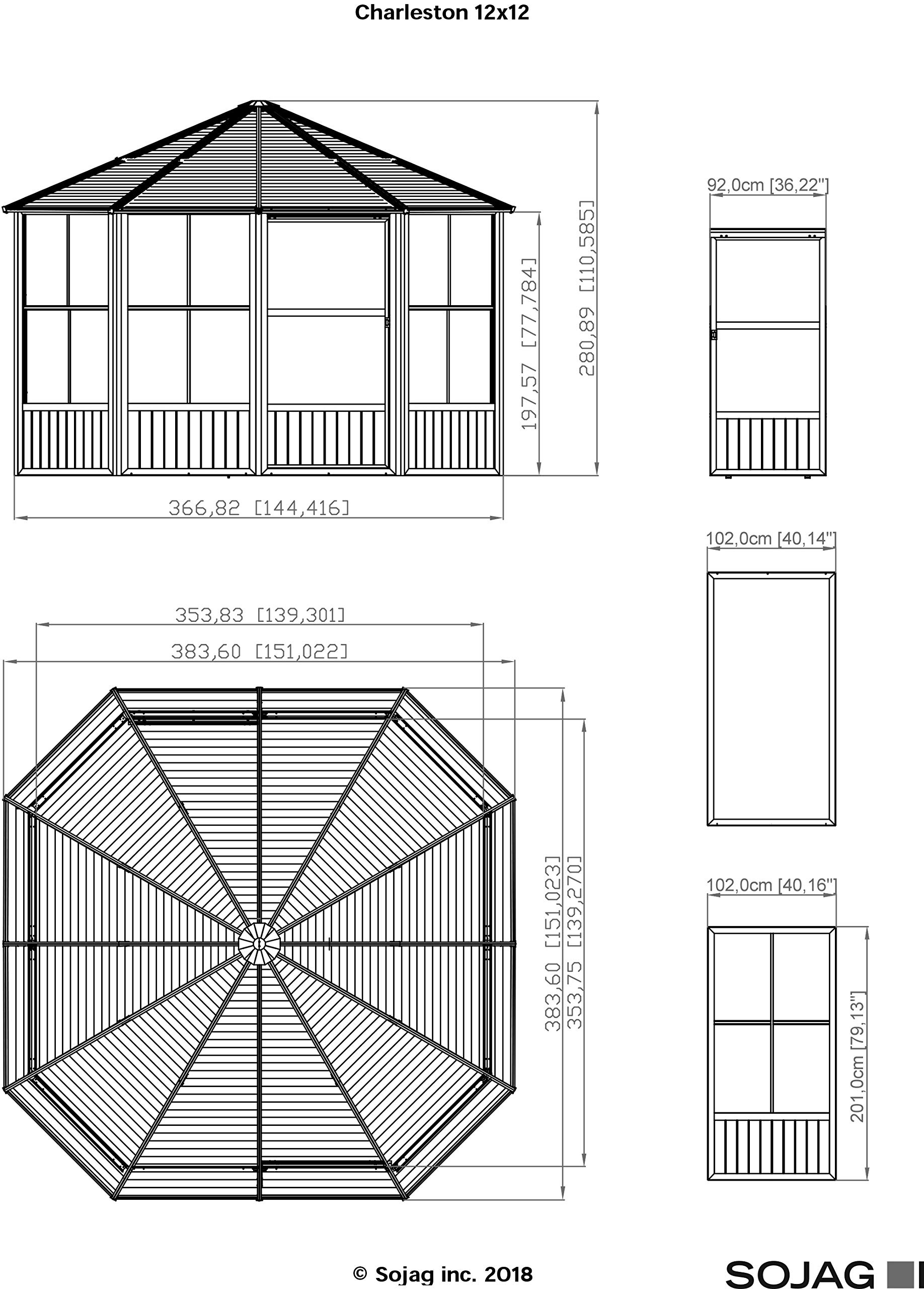 【Home&Garden】Charleston Solarium Outdoor Sunroom with Mosquito Nets, Dark Grey