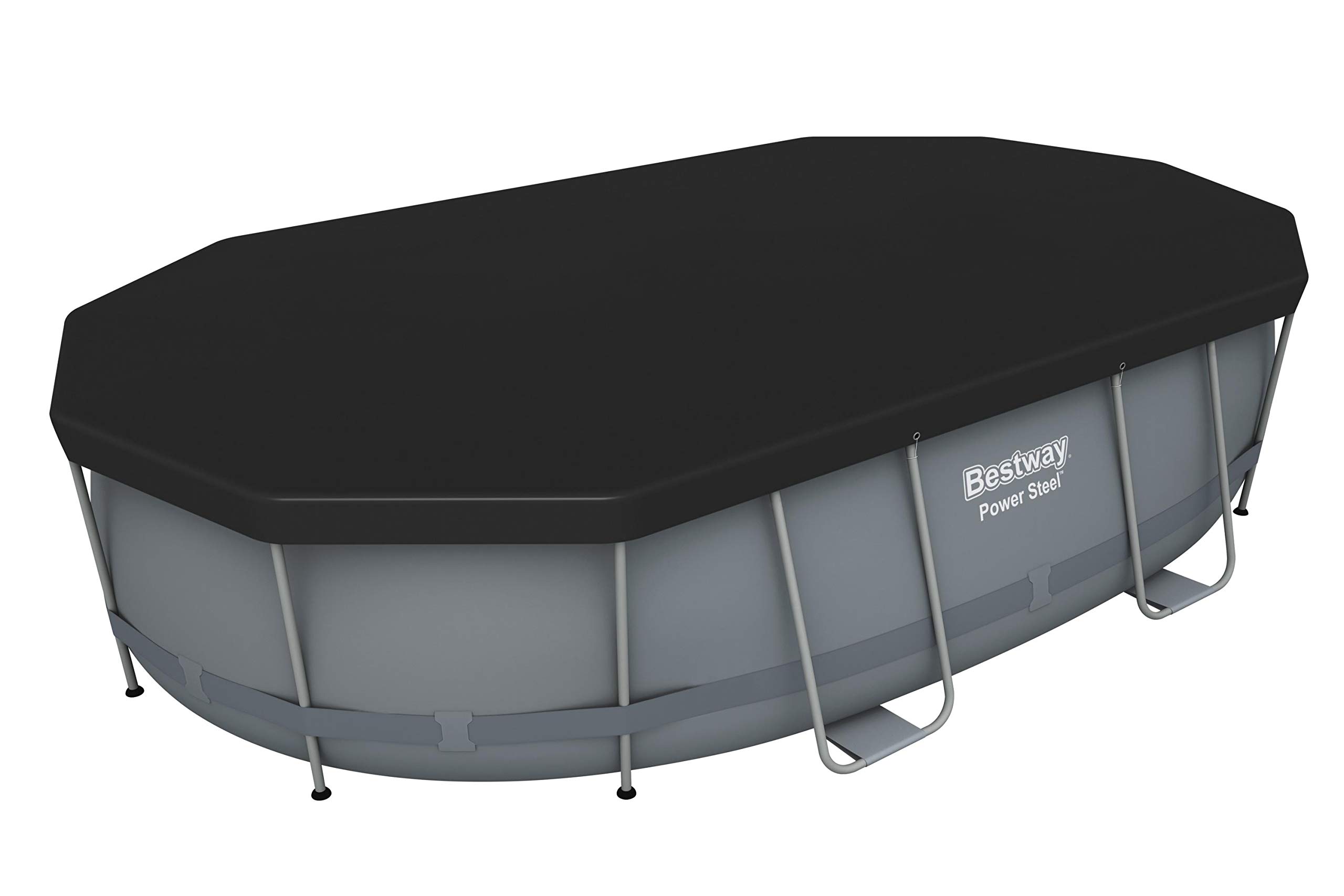 【Sports&Outdoors】【BS】Power Steel Above Ground Pool, Garden Swimmin Pool Set, Grey, 16 ft