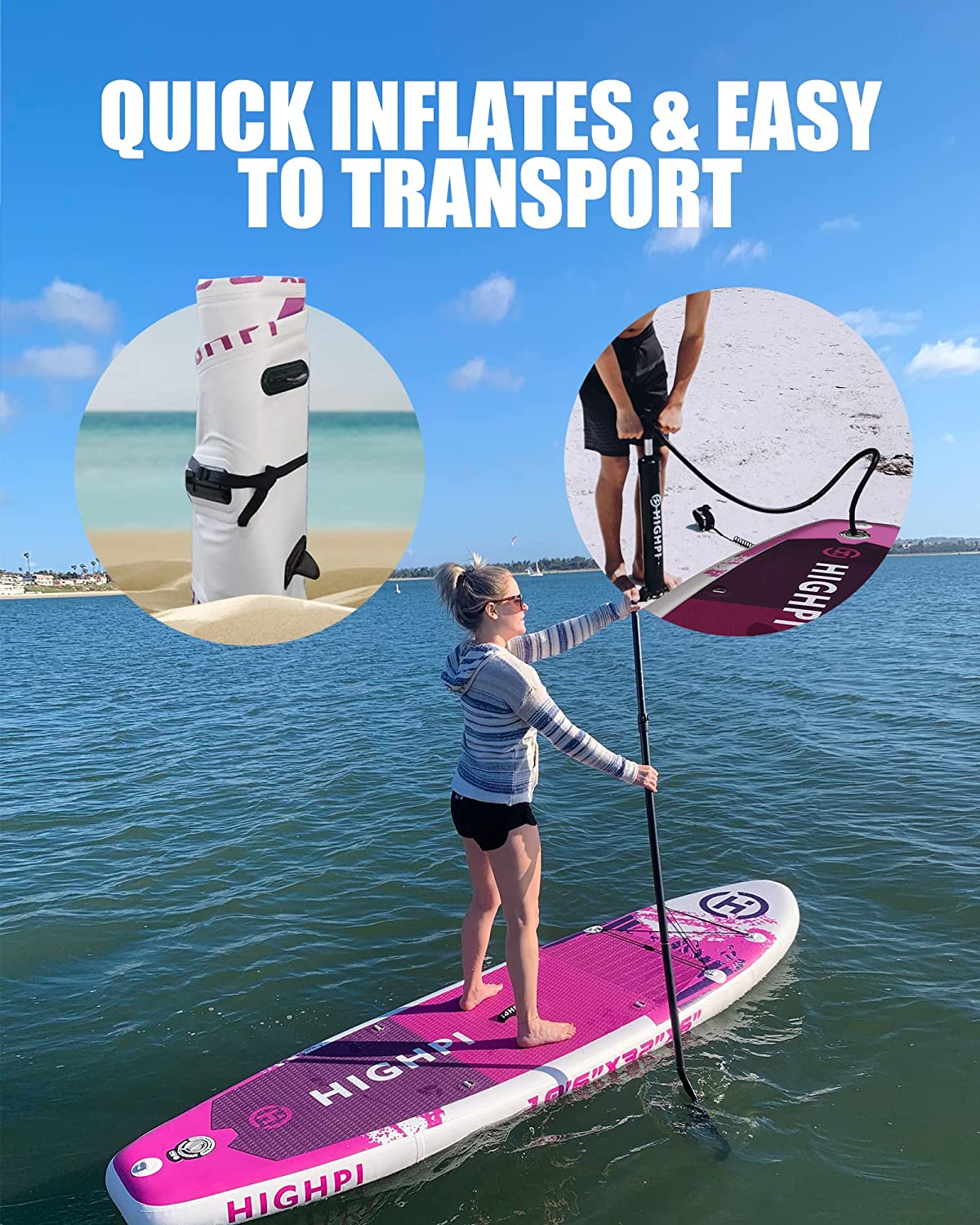 【Sports&Outdoors】【BS】Highpi Inflatable Stand Up Paddle Boards, 10’6”11′ Ultra-Light SUP for All Skill Levels