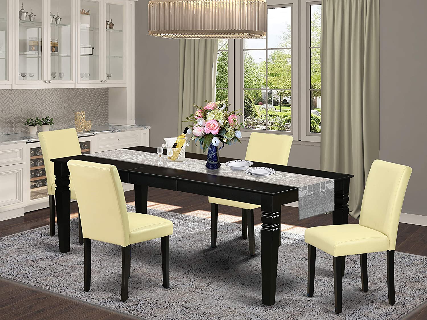 【Furniture】5Pc Rectangular 66/84 Inch Table with 18